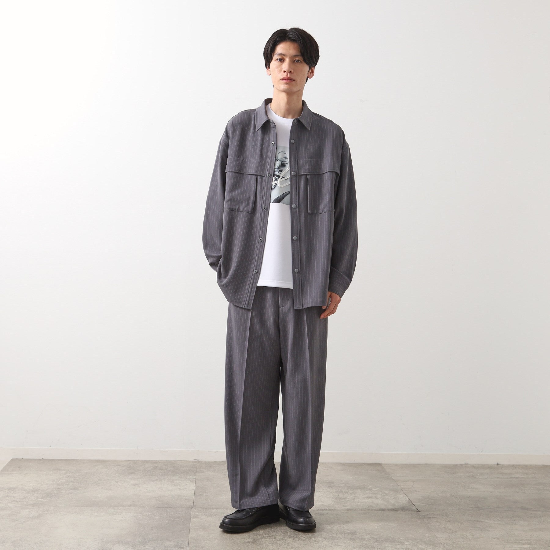 ザ ショップ ティーケー(メンズ) THE SHOP TK(Men) ダブルポケットシャツ【セットアップ可】 （グレー(312)） グレー(312)