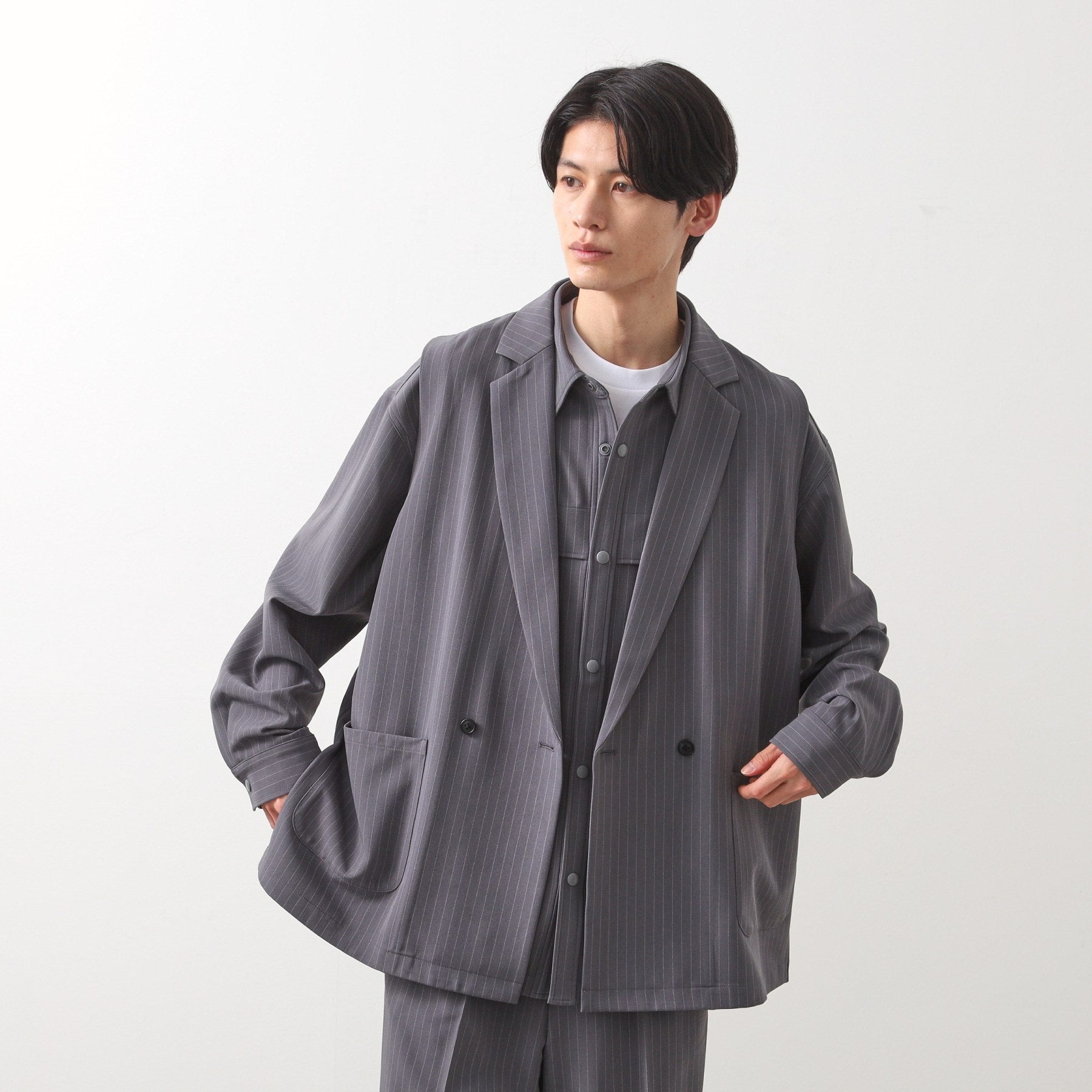 ザ ショップ ティーケー(メンズ) THE SHOP TK(Men) ダブルポケットシャツ【セットアップ可】 （グレー(312)） グレー(312)