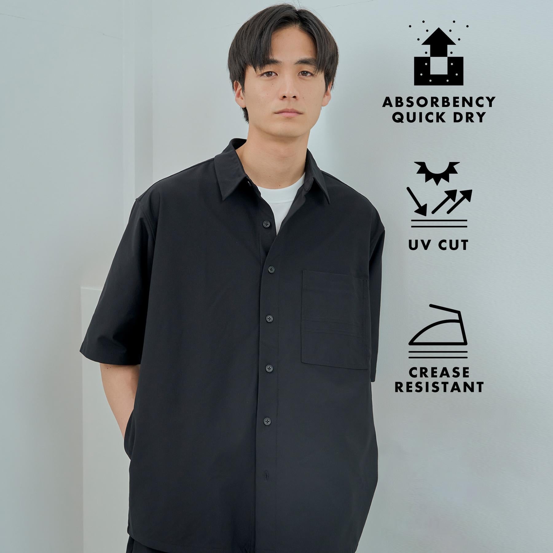 ザ ショップ ティーケー(メンズ) THE SHOP TK(Men) パーフェクテックツイル5分袖シャツ【セットアップ可】 （ブラック(019)） ブラック(019)