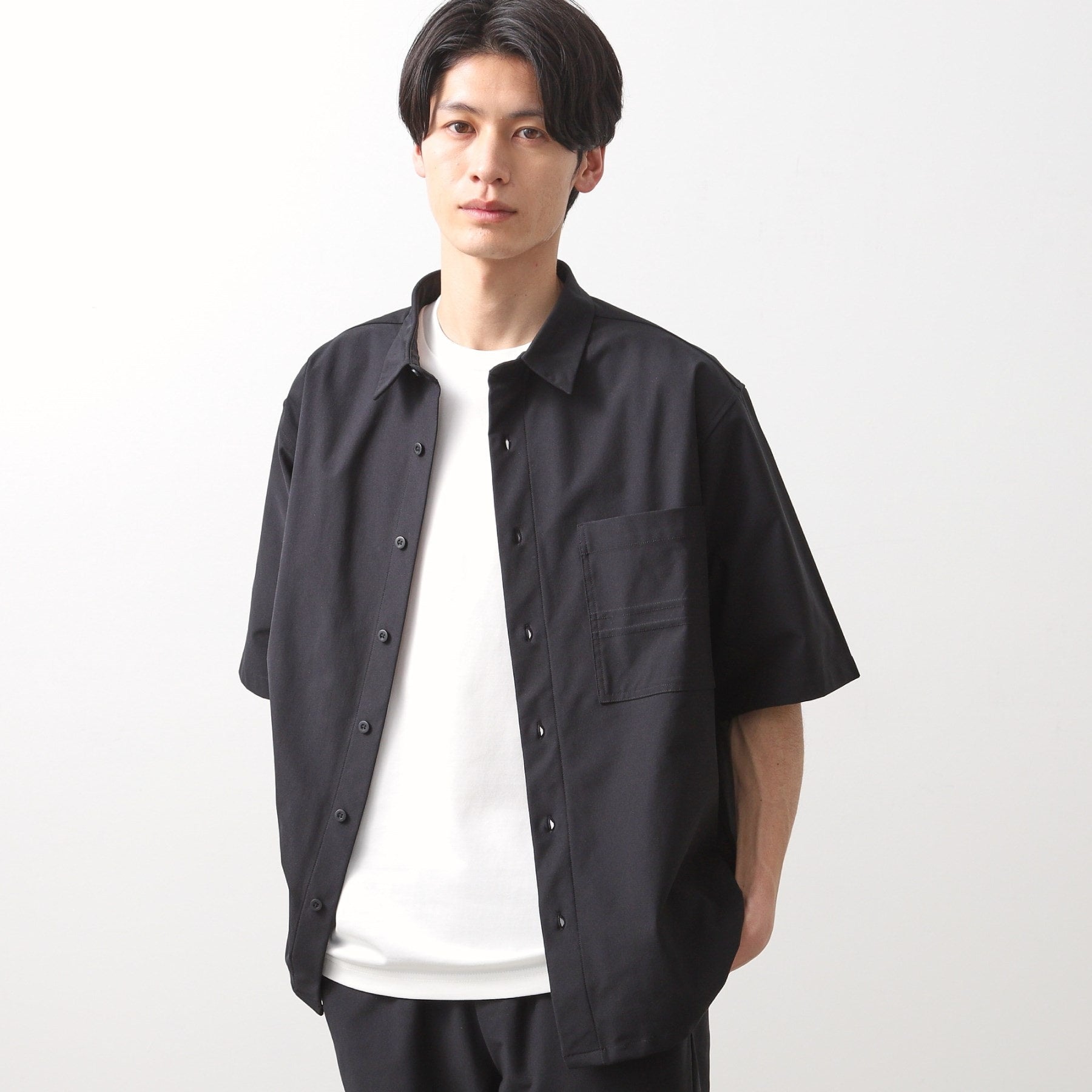 ザ ショップ ティーケー(メンズ) THE SHOP TK(Men) パーフェクテックツイル5分袖シャツ【セットアップ可】 （ブラック(019)） ブラック(019)