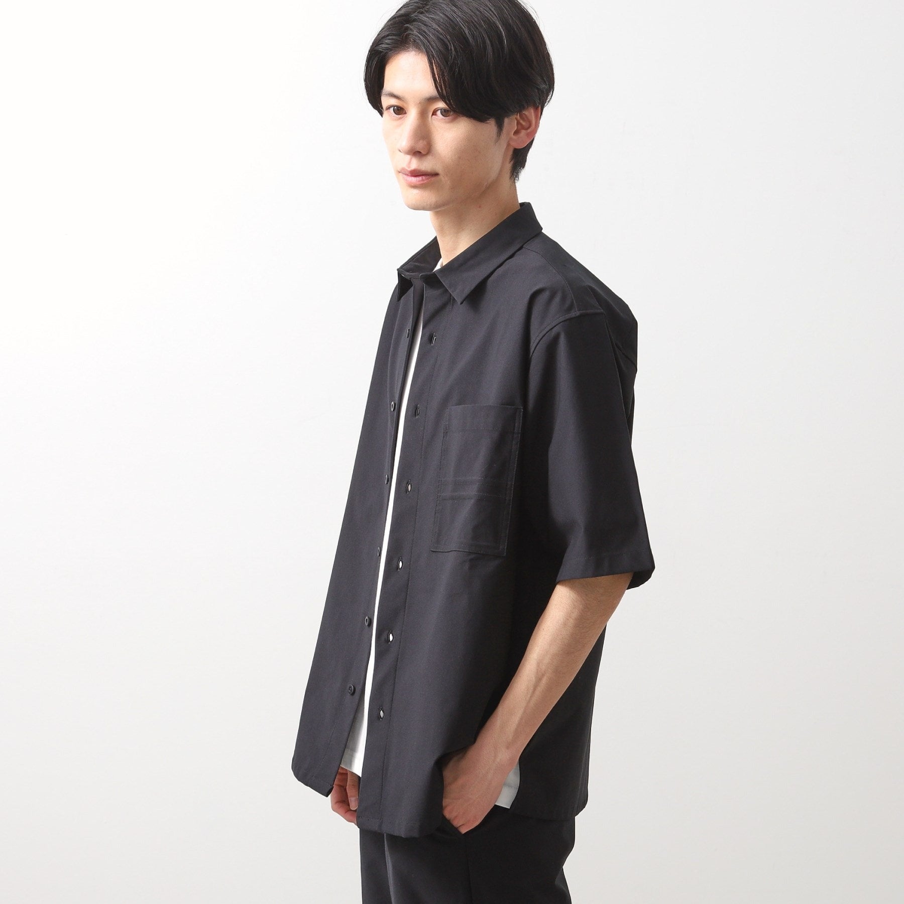 ザ ショップ ティーケー(メンズ) THE SHOP TK(Men) パーフェクテックツイル5分袖シャツ【セットアップ可】 （ブラック(019)） ブラック(019)