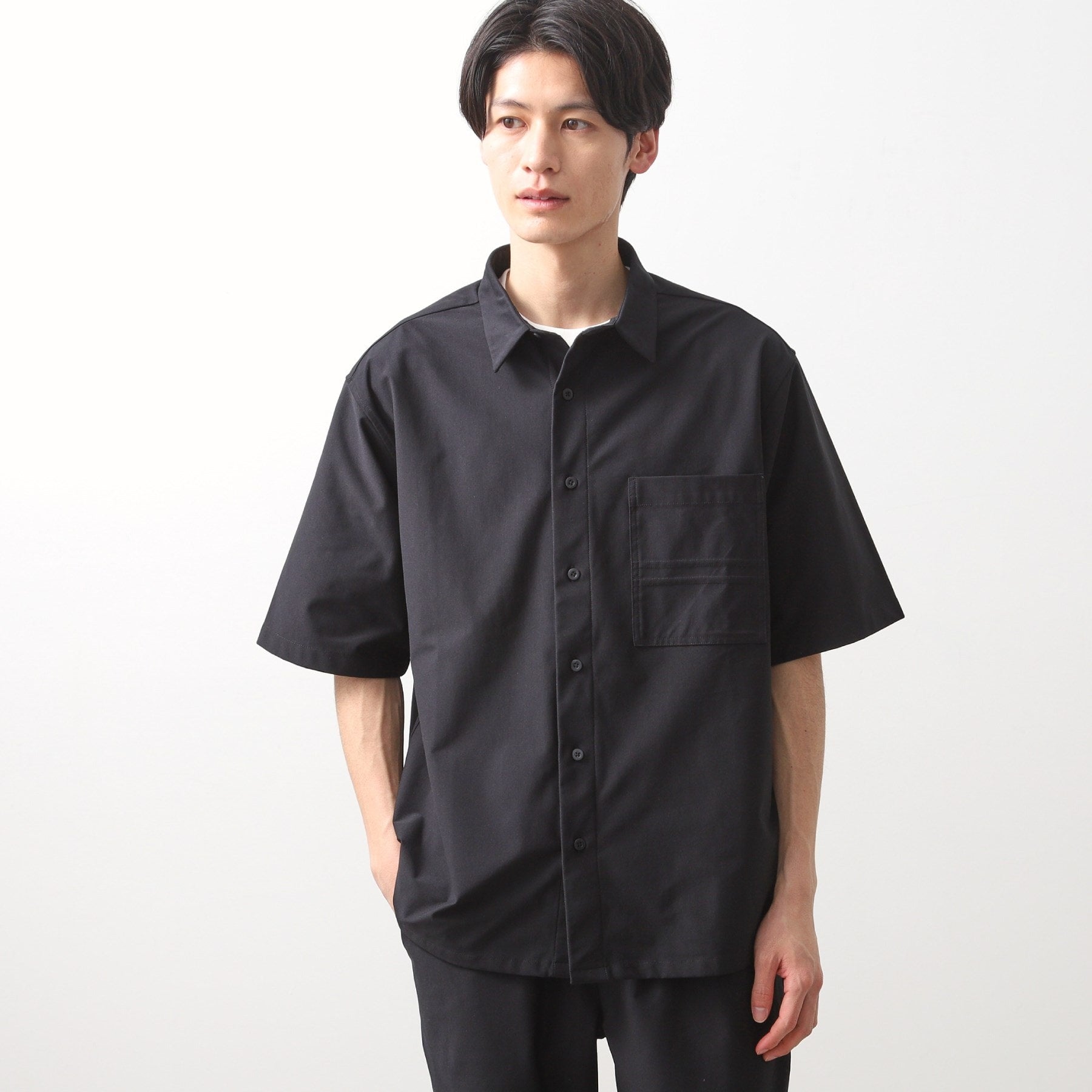 ザ ショップ ティーケー(メンズ) THE SHOP TK(Men) パーフェクテックツイル5分袖シャツ【セットアップ可】 （ブラック(019)） ブラック(019)
