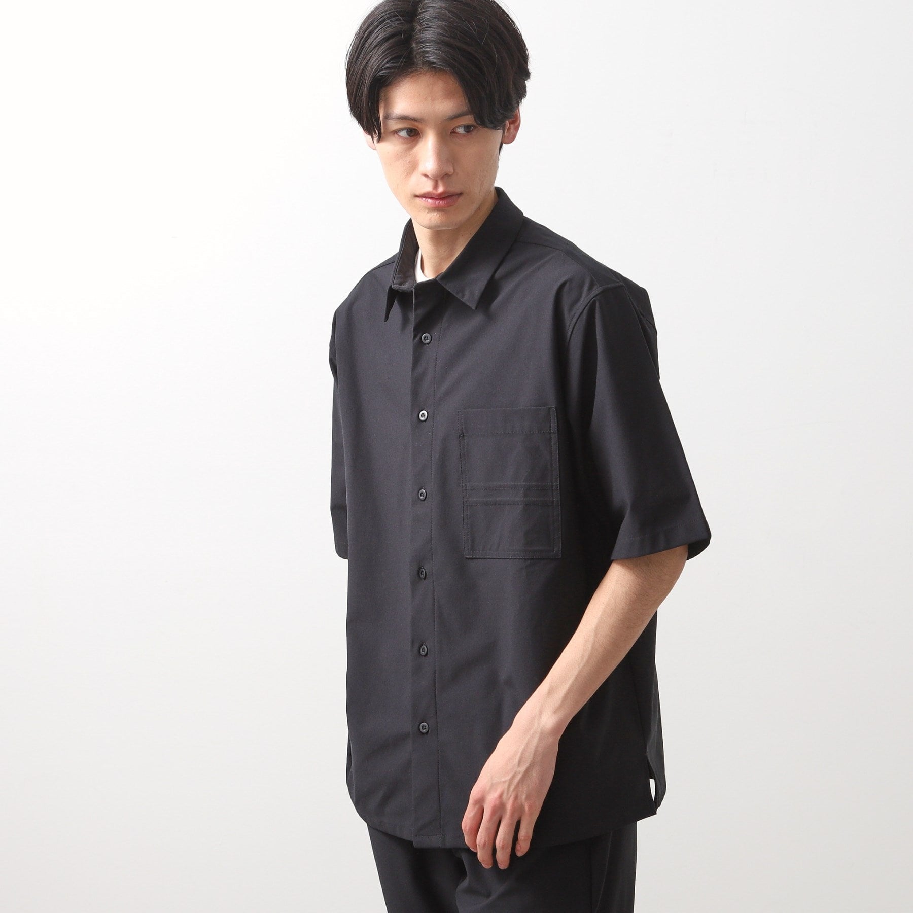 ザ ショップ ティーケー(メンズ) THE SHOP TK(Men) パーフェクテックツイル5分袖シャツ【セットアップ可】 （ブラック(019)） ブラック(019)