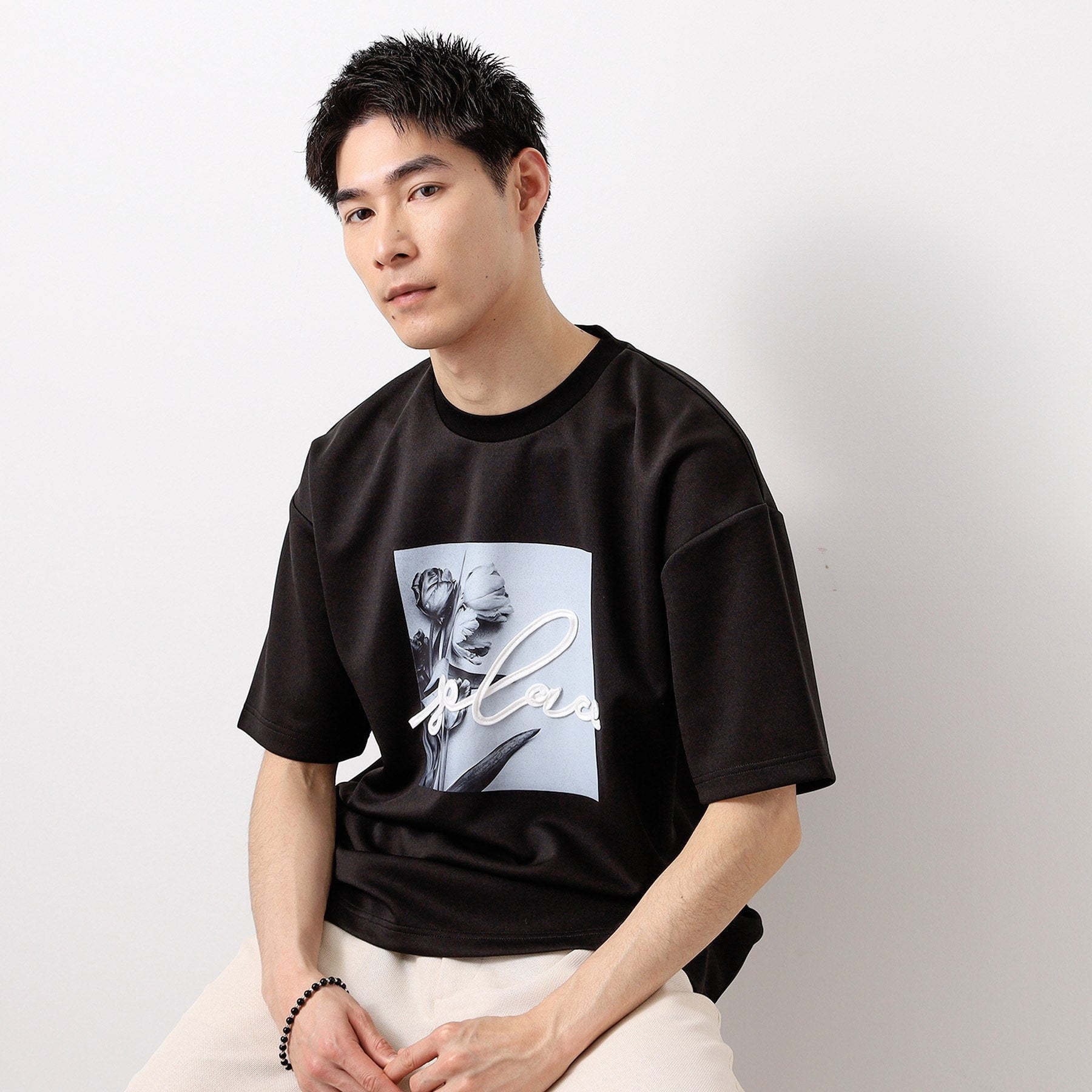 ザ ショップ ティーケー(メンズ) THE SHOP TK(Men) コード刺繍フォト半袖Tシャツ （ホワイト(001)） ホワイト(001)