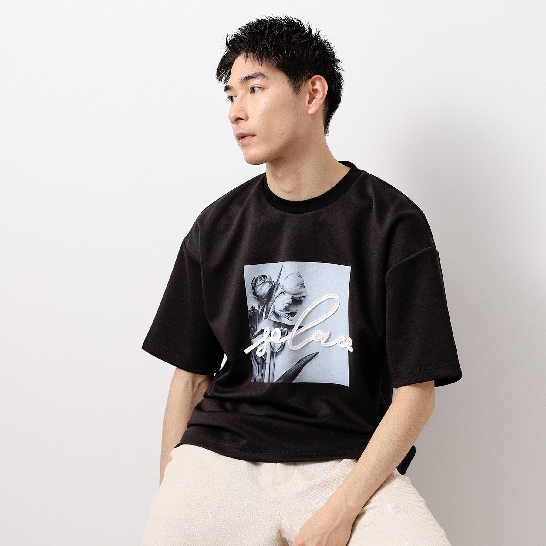 ザ ショップ ティーケー(メンズ) THE SHOP TK(Men) コード刺繍フォト半袖Tシャツ （ホワイト(001)） ホワイト(001)