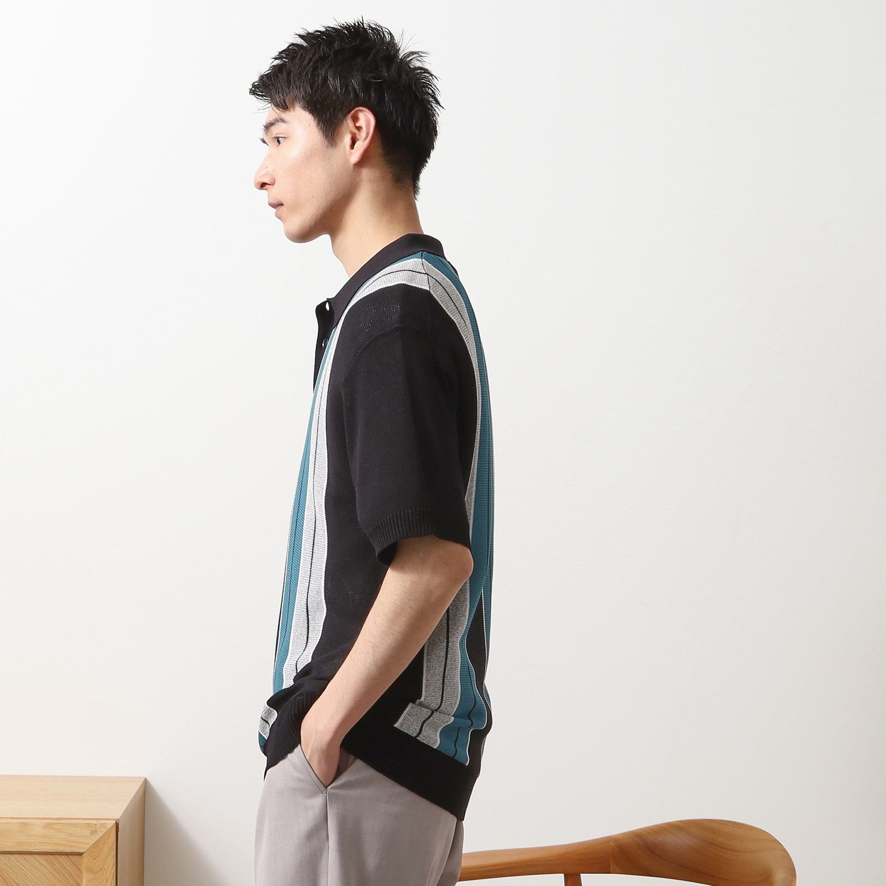 ザ ショップ ティーケー(メンズ) THE SHOP TK(Men) マルチストライプニットポロ （ブルーグリーン(397)） ブルーグリーン(397)