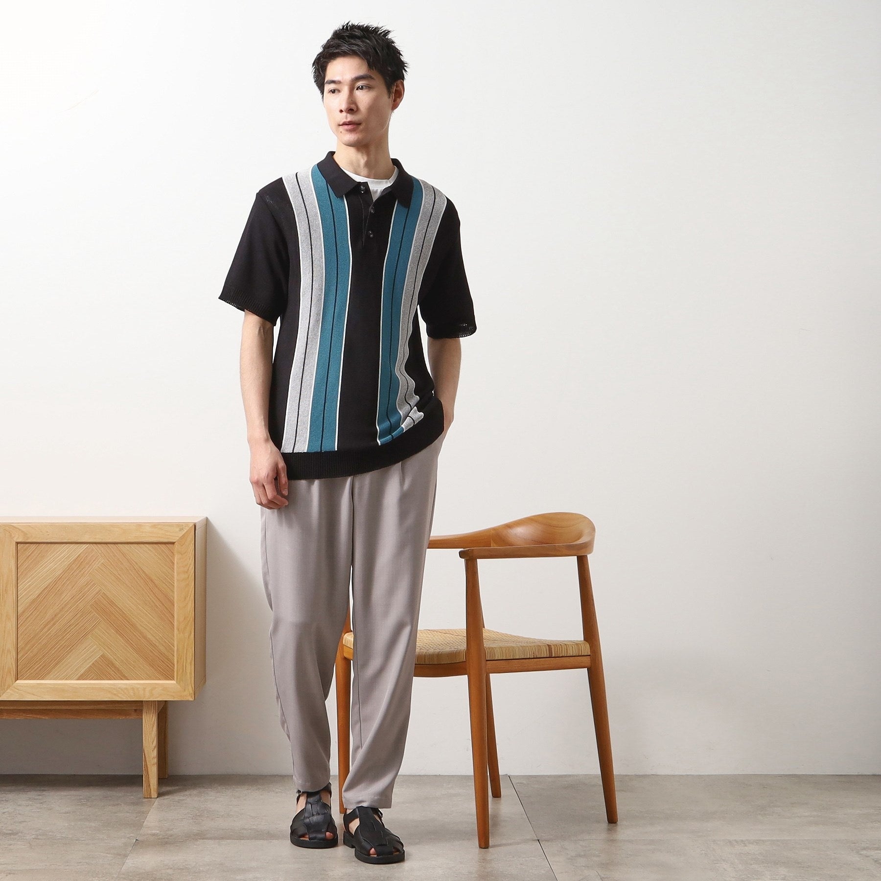 ザ ショップ ティーケー(メンズ) THE SHOP TK(Men) マルチストライプニットポロ （ブルーグリーン(397)） ブルーグリーン(397)