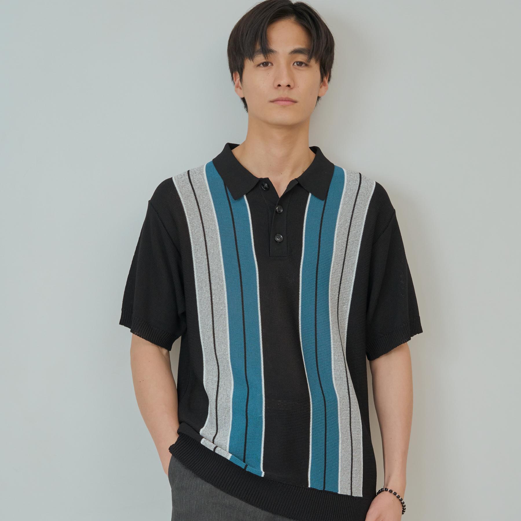 ザ ショップ ティーケー(メンズ) THE SHOP TK(Men) マルチストライプニットポロ （ブルーグリーン(397)） ブルーグリーン(397)