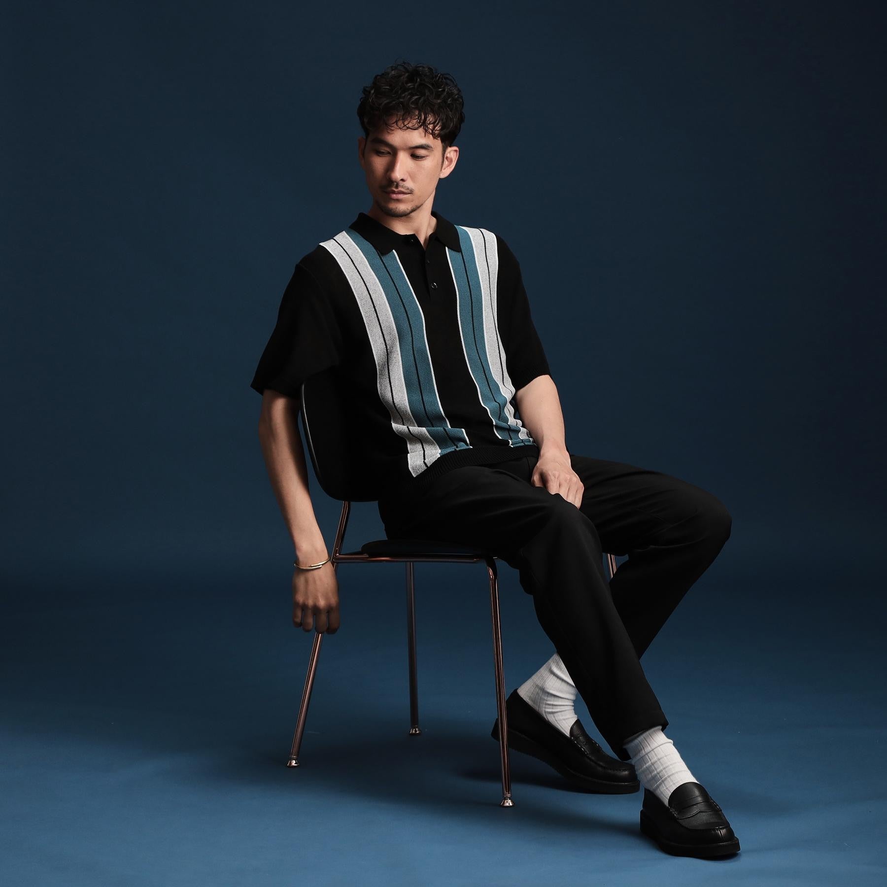 ザ ショップ ティーケー(メンズ) THE SHOP TK(Men) マルチストライプニットポロ （ブルーグリーン(397)） ブルーグリーン(397)