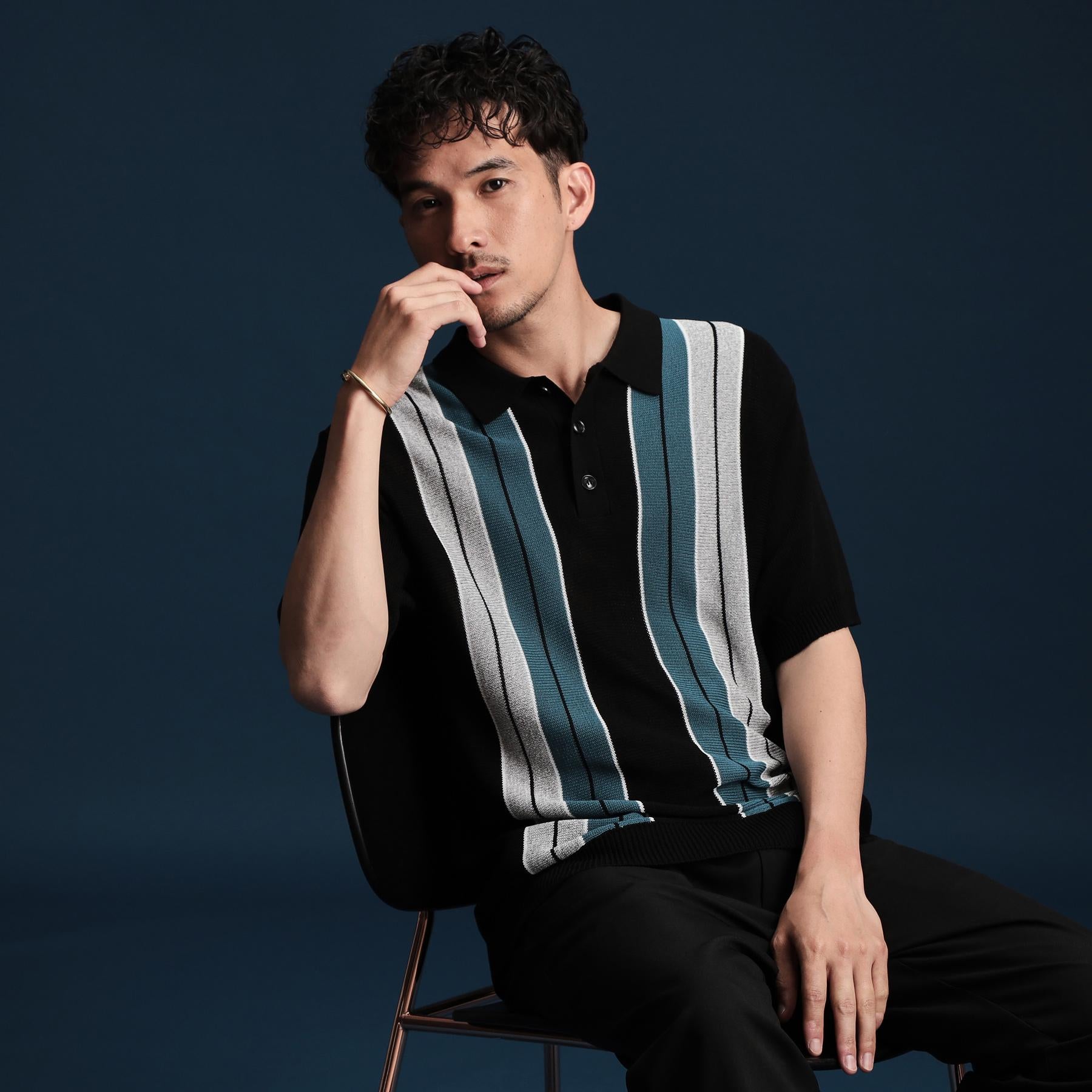 ザ ショップ ティーケー(メンズ) THE SHOP TK(Men) マルチストライプニットポロ （ブルーグリーン(397)） ブルーグリーン(397)