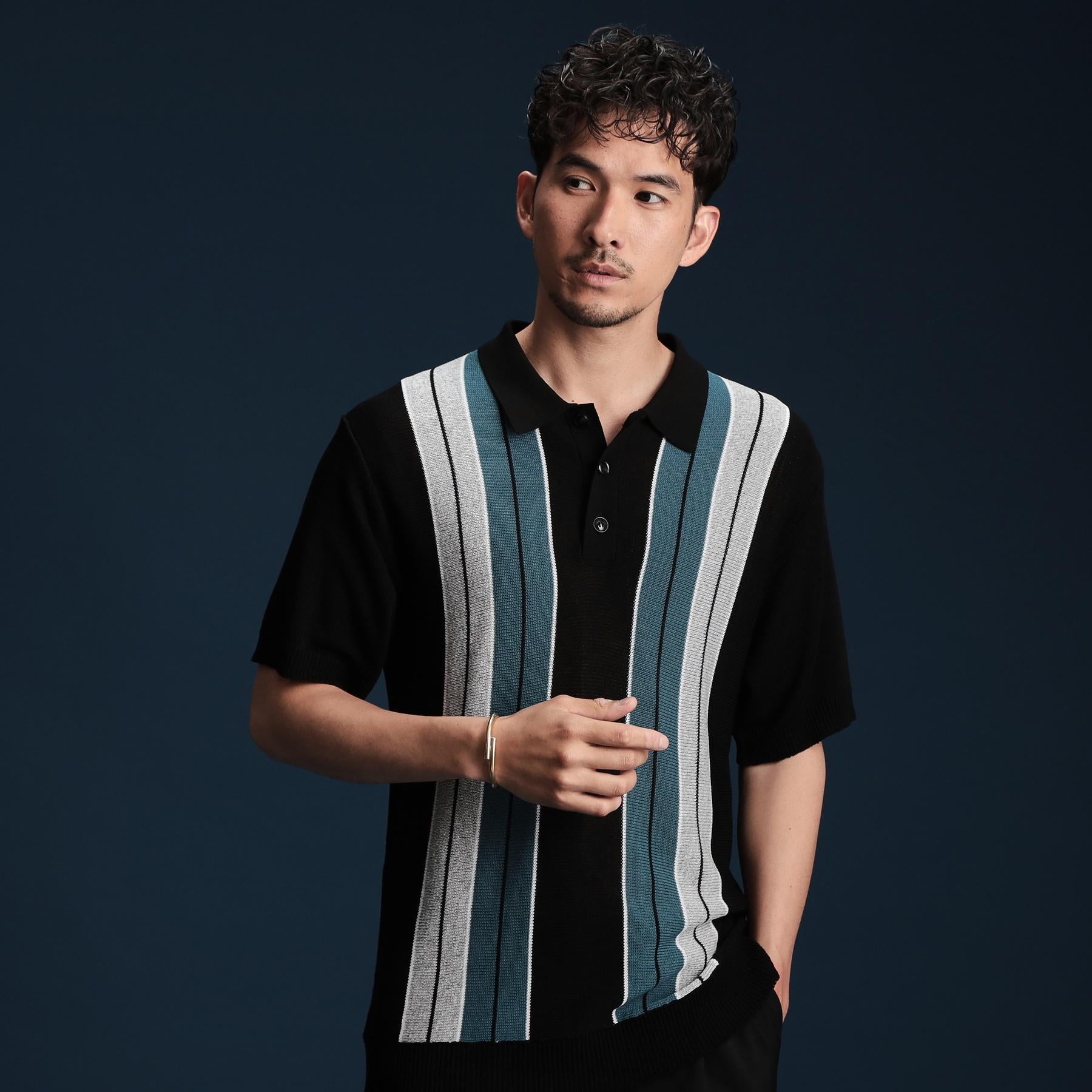 ザ ショップ ティーケー(メンズ) THE SHOP TK(Men) マルチストライプニットポロ （ブルーグリーン(397)） ブルーグリーン(397)