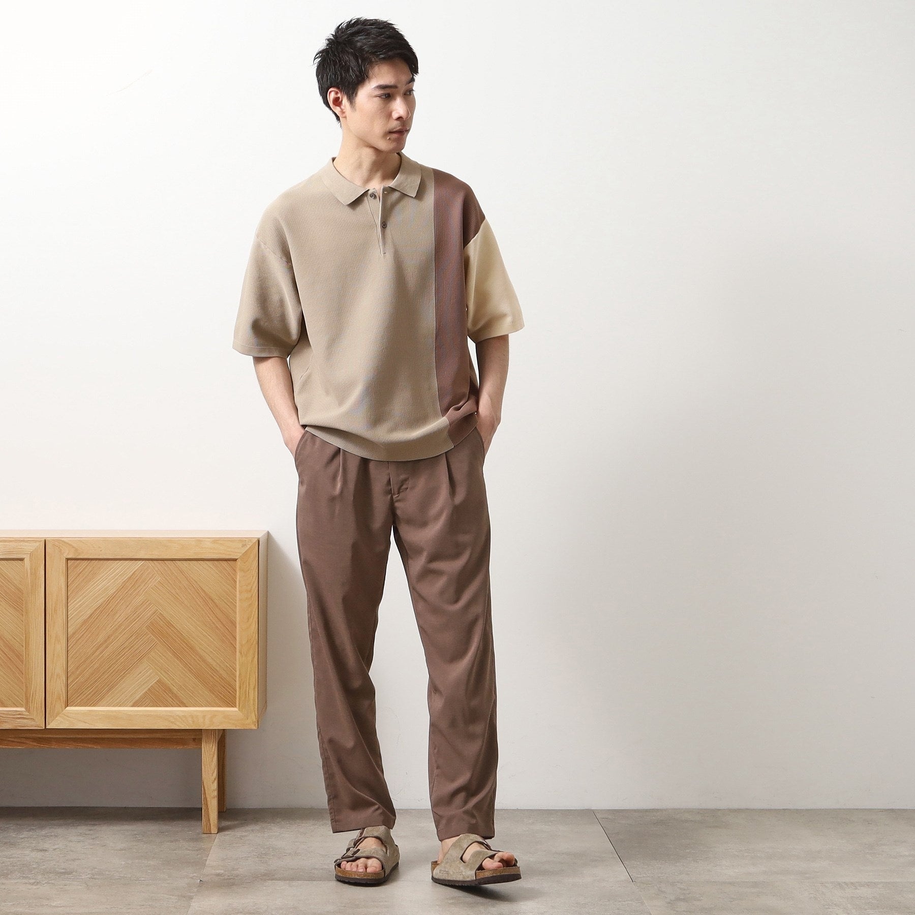 ザ ショップ ティーケー(メンズ) THE SHOP TK(Men) パネルニットポロシャツ （ベージュ(452)） ベージュ(452)