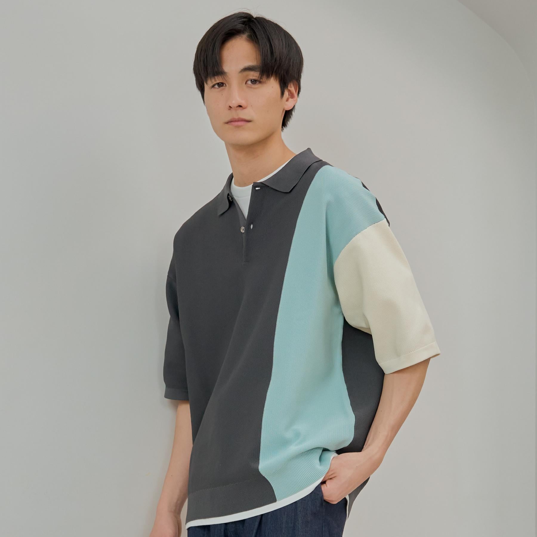 ザ ショップ ティーケー(メンズ) THE SHOP TK(Men) パネルニットポロシャツ （ベージュ(452)） ベージュ(452)