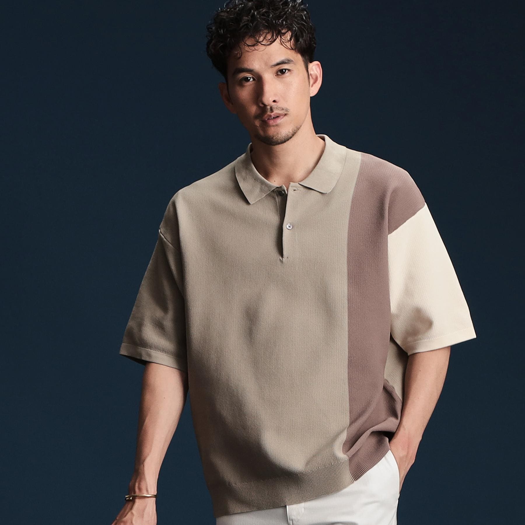 ザ ショップ ティーケー(メンズ) THE SHOP TK(Men) パネルニットポロシャツ （ベージュ(452)） ベージュ(452)