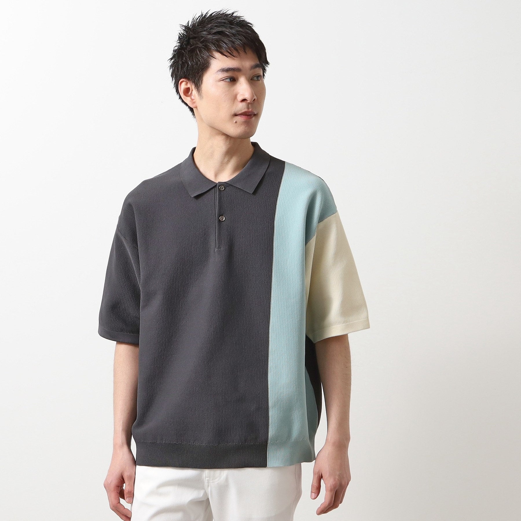 ザ ショップ ティーケー(メンズ) THE SHOP TK(Men) パネルニットポロシャツ （チャコールグレー(413)） チャコールグレー(413)