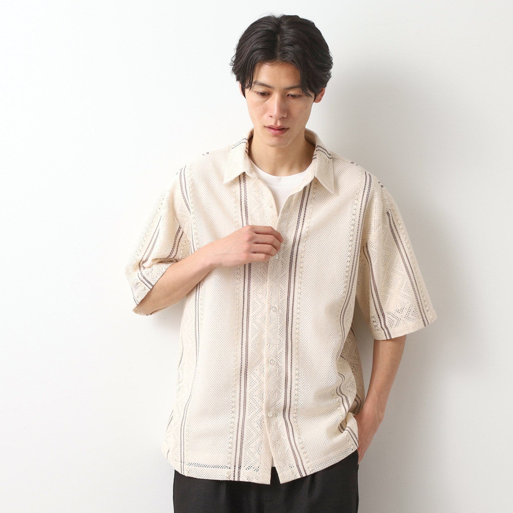 ザ ショップ ティーケー(メンズ) THE SHOP TK(Men) クラフトレースアンサンブルシャツ【半袖Tシャツ付き】 （アイボリー(104)） アイボリー(104)