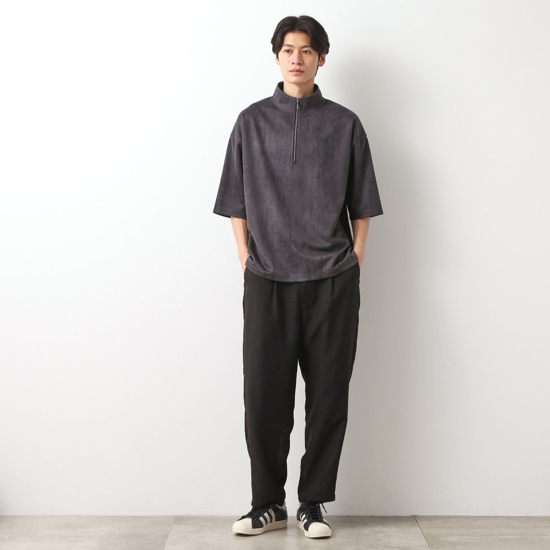 ザ ショップ ティーケー(メンズ) THE SHOP TK(Men) スウェードプリントハーフジップ （チャコールグレー(013)） チャコールグレー(013)