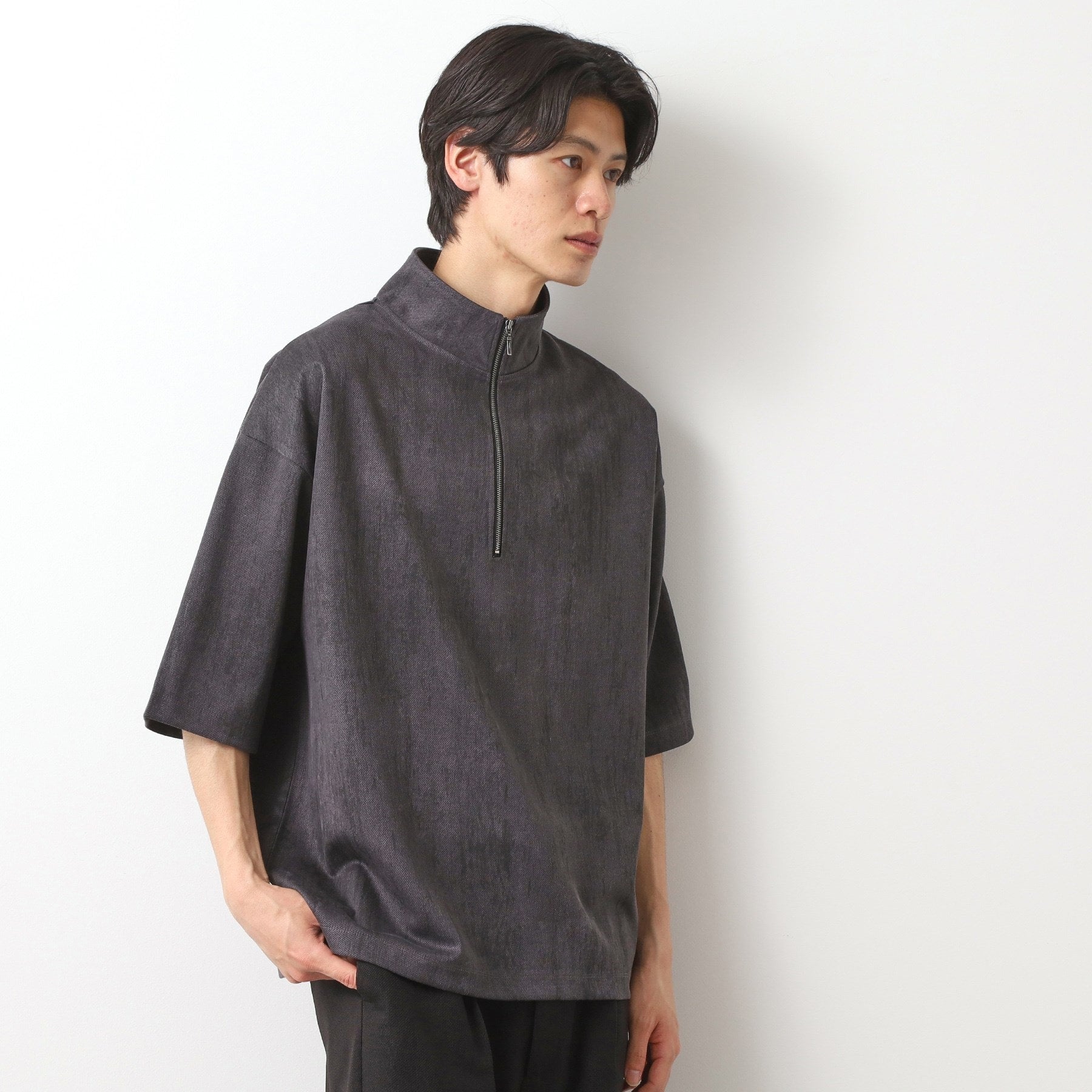 ザ ショップ ティーケー(メンズ) THE SHOP TK(Men) スウェードプリントハーフジップ （チャコールグレー(013)） チャコールグレー(013)