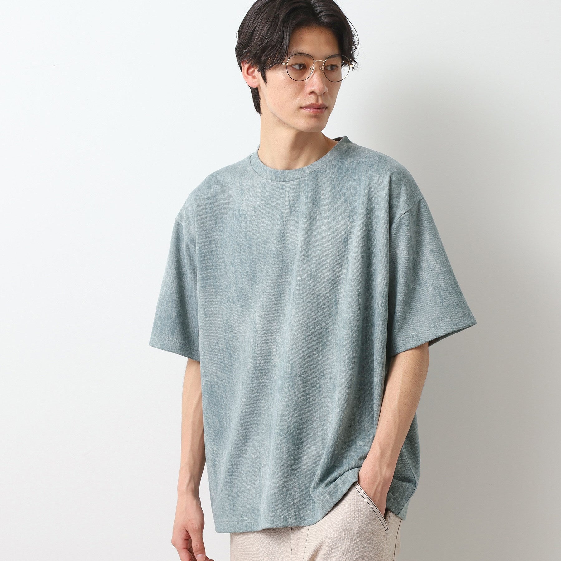 ザ ショップ ティーケー(メンズ) THE SHOP TK(Men) スウェードプリントTシャツ （ミントグリーン(021)） ミントグリーン(021)