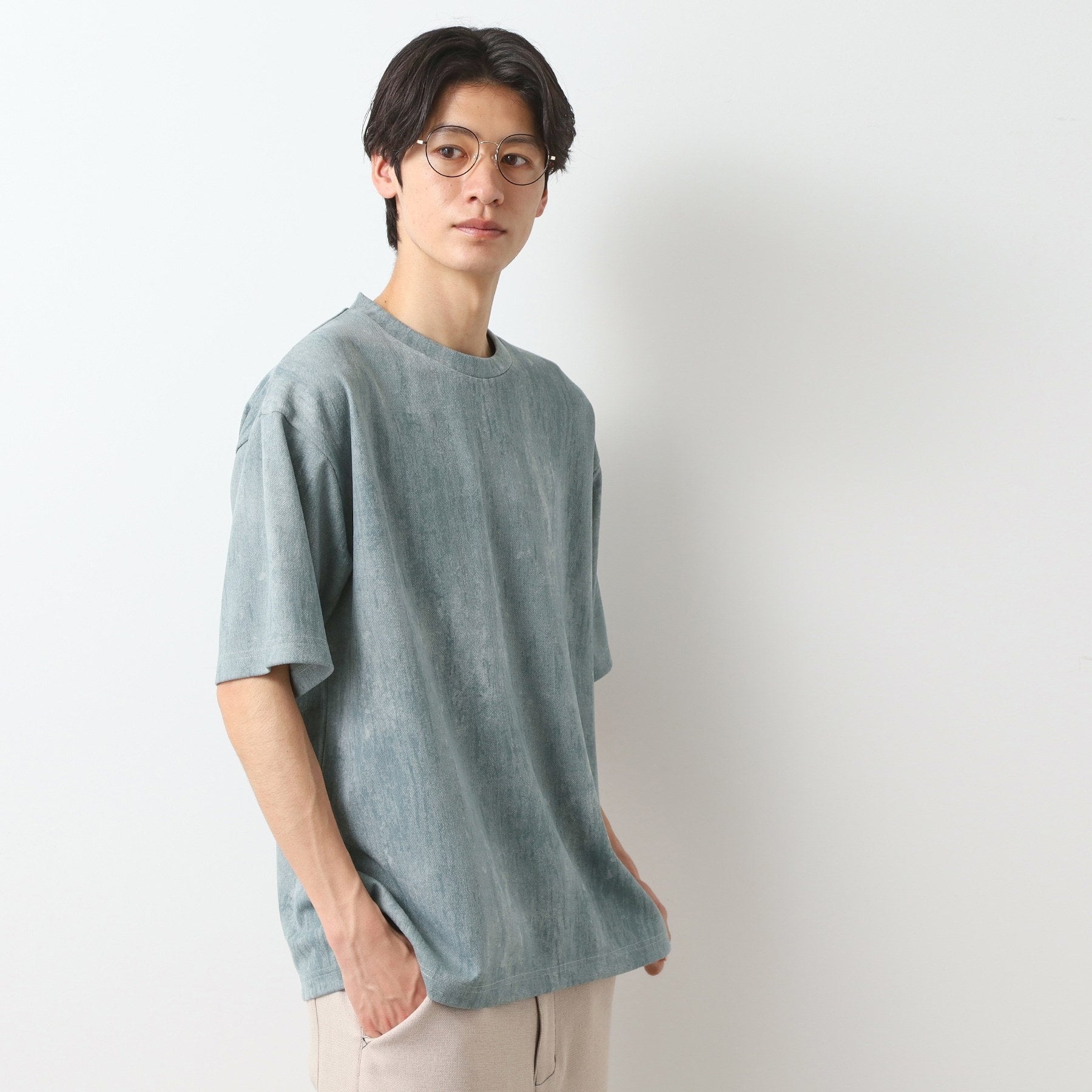 ザ ショップ ティーケー(メンズ) THE SHOP TK(Men) スウェードプリントTシャツ （ミントグリーン(021)） ミントグリーン(021)