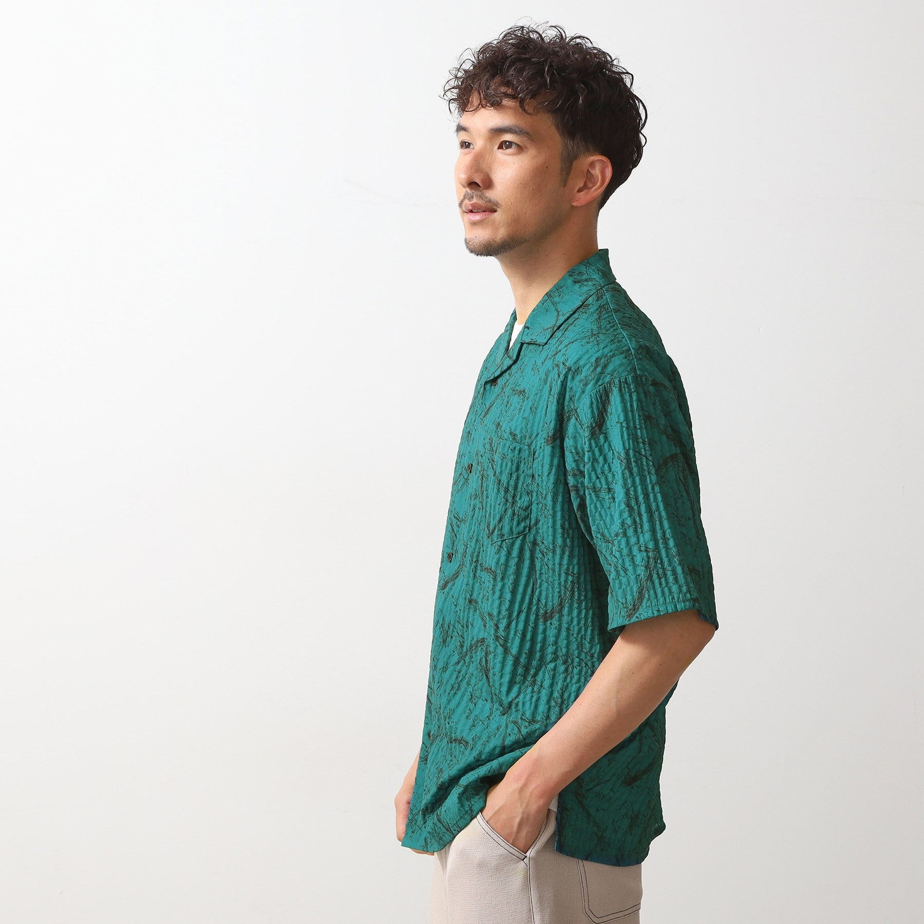 ザ ショップ ティーケー(メンズ) THE SHOP TK(Men) リップサッカー総柄半袖シャツ （グリーン(022)） グリーン(022)