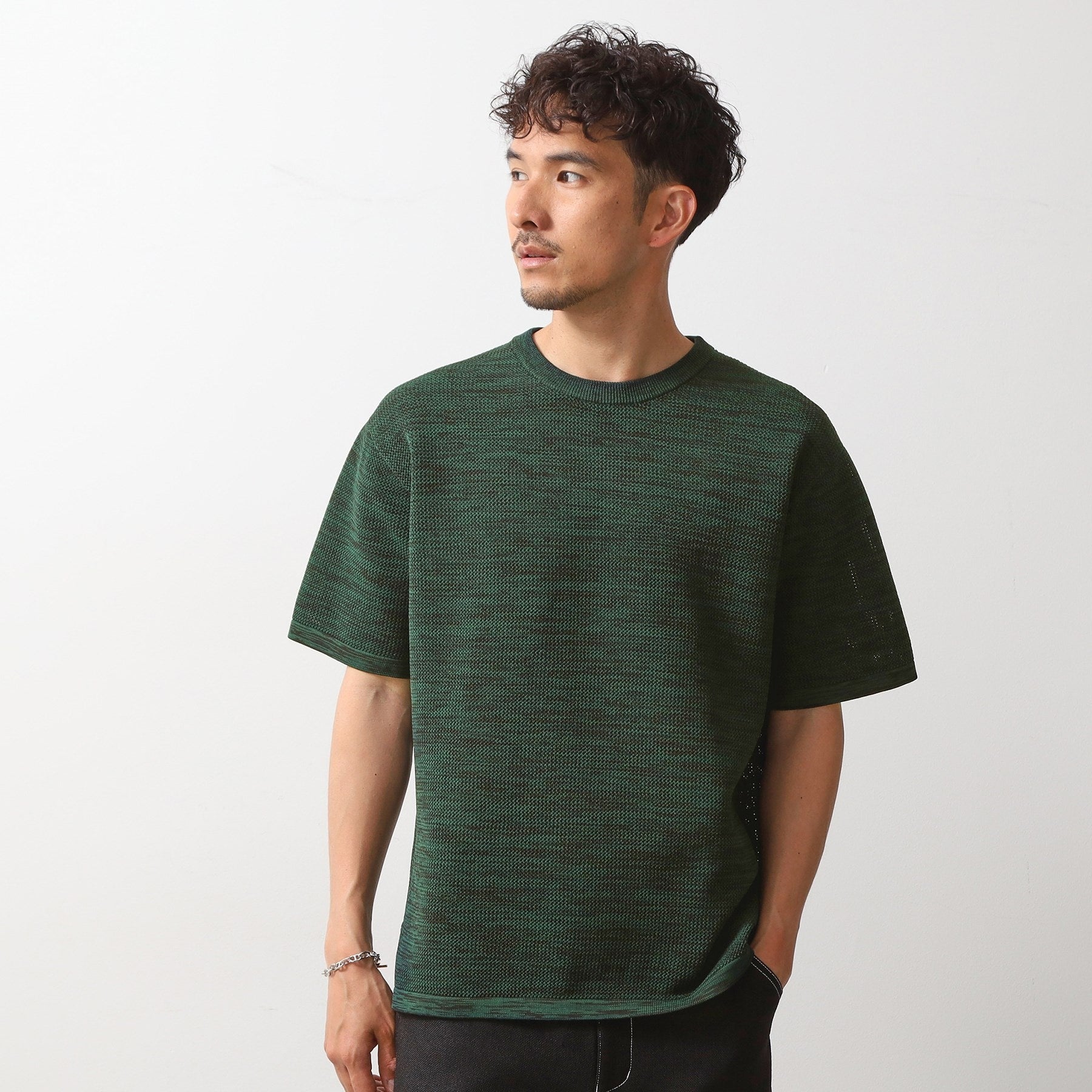 ザ ショップ ティーケー(メンズ) THE SHOP TK(Men) メランジニット半袖Tシャツ （グリーン(024)） グリーン(024)