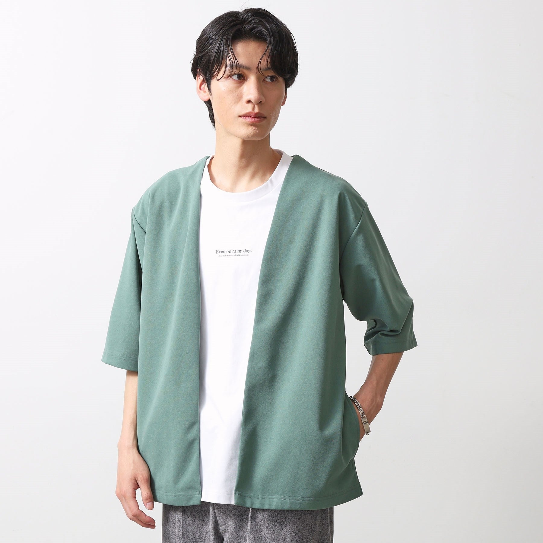 ザ ショップ ティーケー(メンズ) THE SHOP TK(Men) 強撚梨地アンサンブルカーデ （ミントグリーン(021)） ミントグリーン(021)