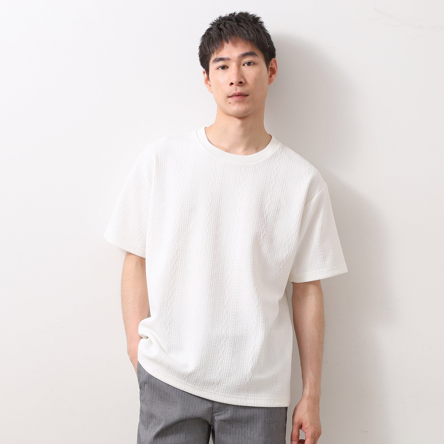 ザ ショップ ティーケー(メンズ) THE SHOP TK(Men) ライトふくれジャカードTシャツ （オフホワイト(003)） オフホワイト(003)