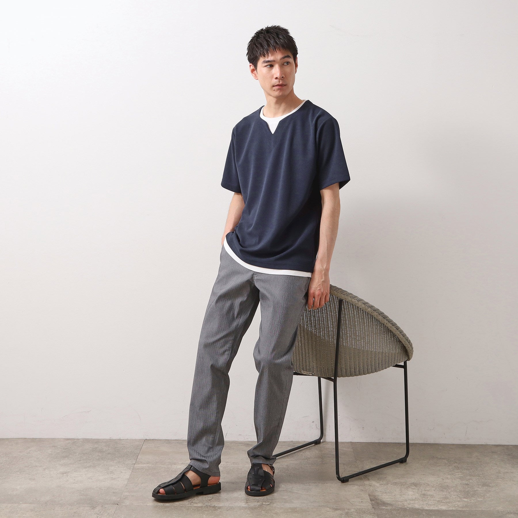 ザ ショップ ティーケー(メンズ) THE SHOP TK(Men) ツイルキーネック半袖Tシャツ （ネイビー(094)） ネイビー(094)
