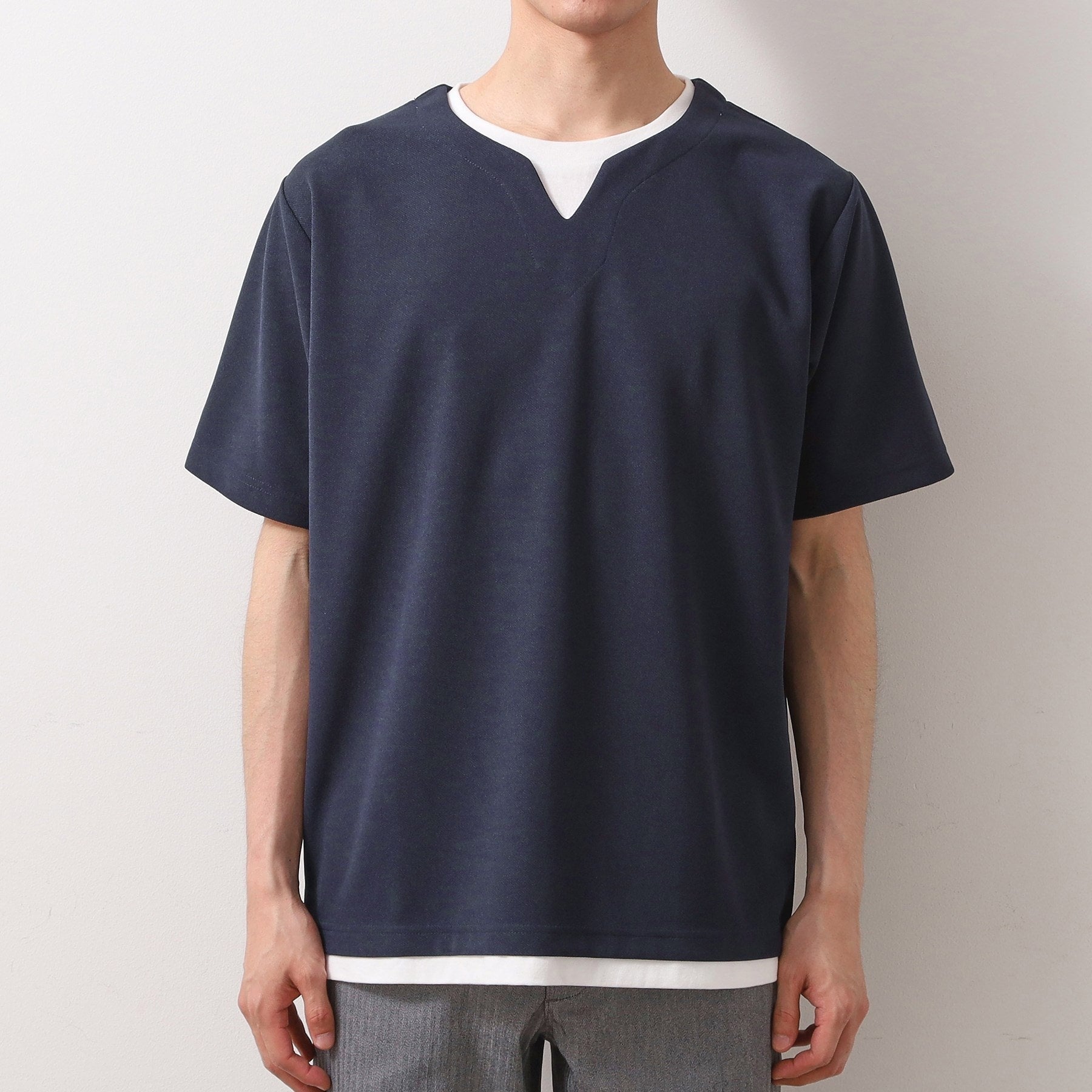 ザ ショップ ティーケー(メンズ) THE SHOP TK(Men) ツイルキーネック半袖Tシャツ （ネイビー(094)） ネイビー(094)