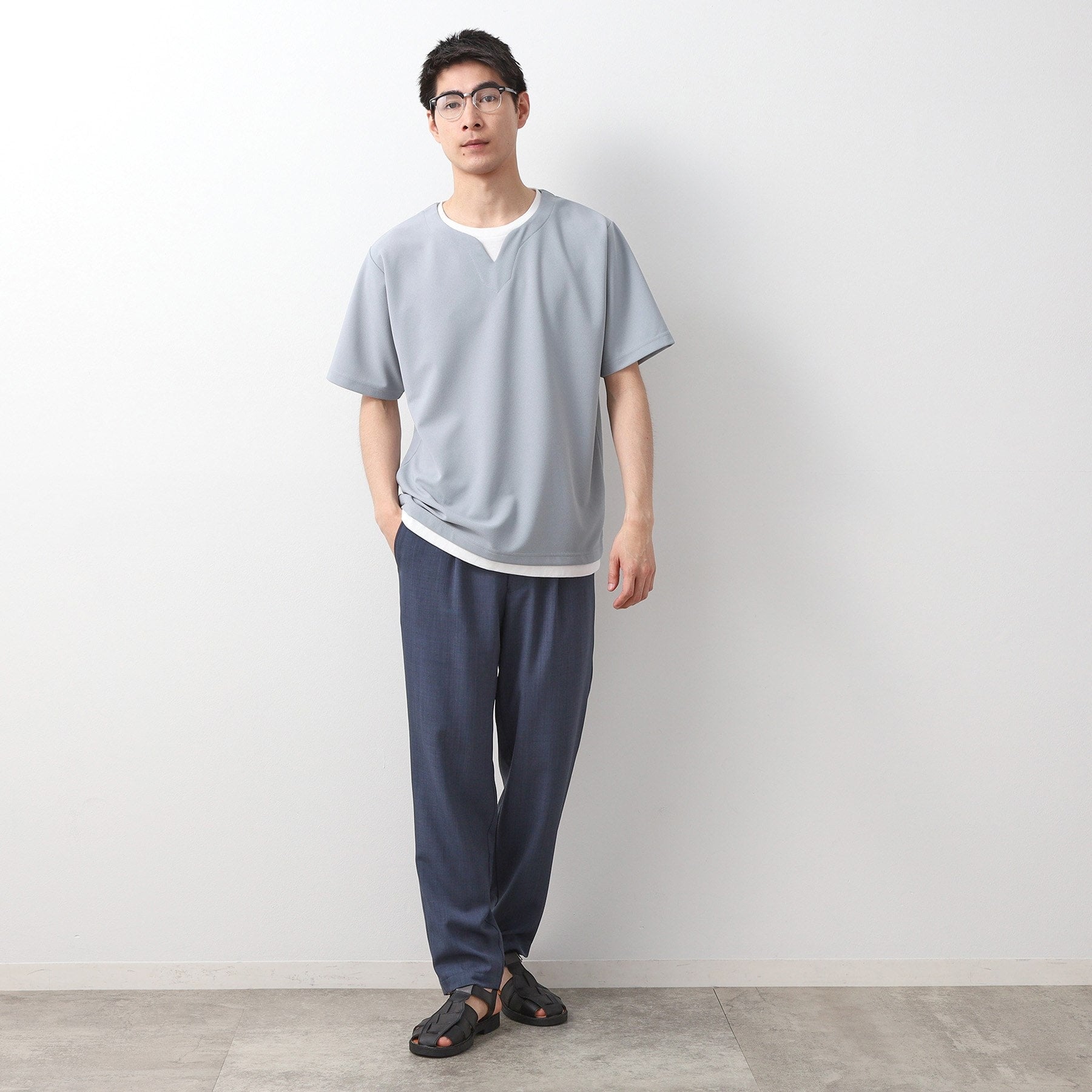 ザ ショップ ティーケー(メンズ) THE SHOP TK(Men) ツイルキーネック半袖Tシャツ （ネイビー(094)） ネイビー(094)