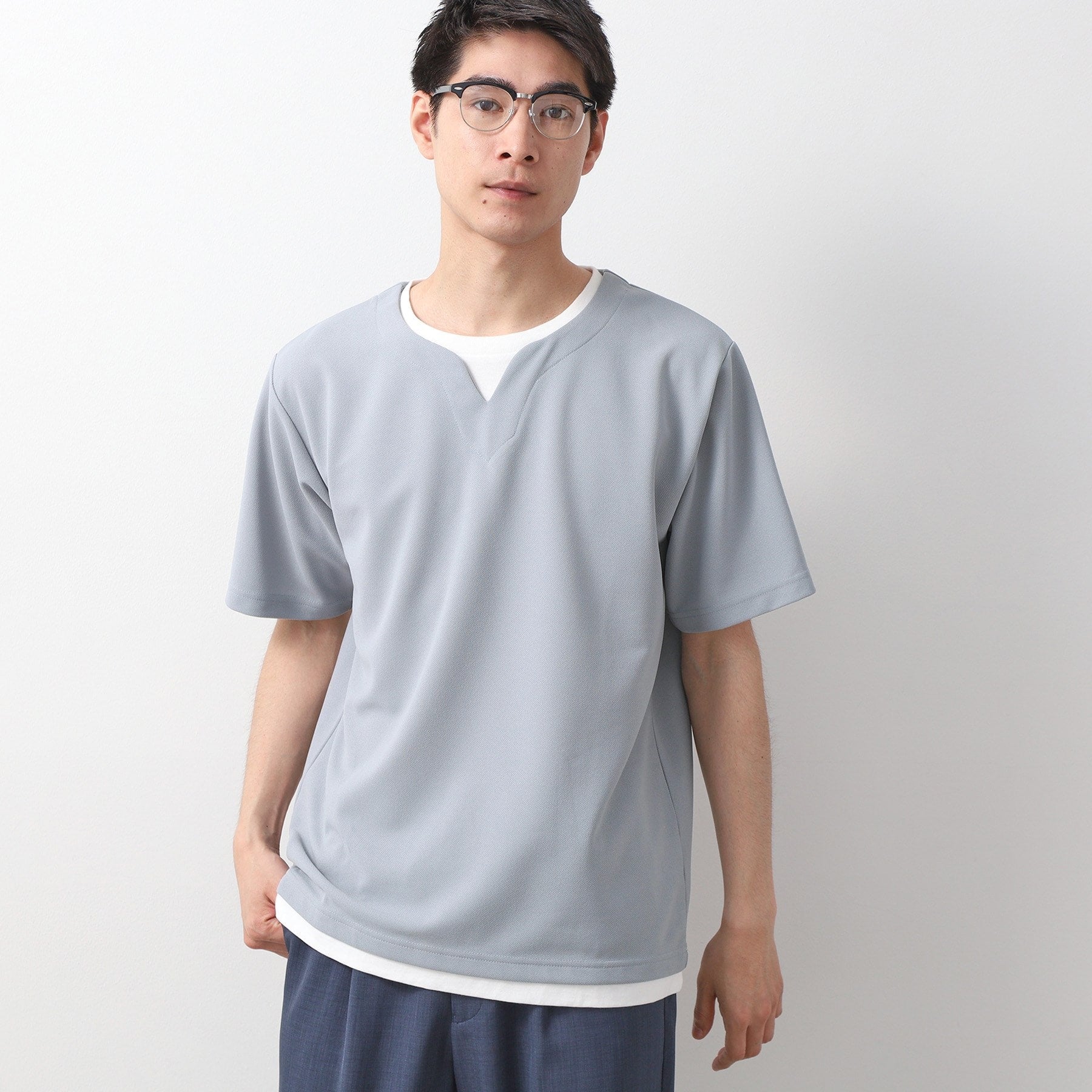 ザ ショップ ティーケー(メンズ) THE SHOP TK(Men) ツイルキーネック半袖Tシャツ （ライトグレー(011)） ライトグレー(011)