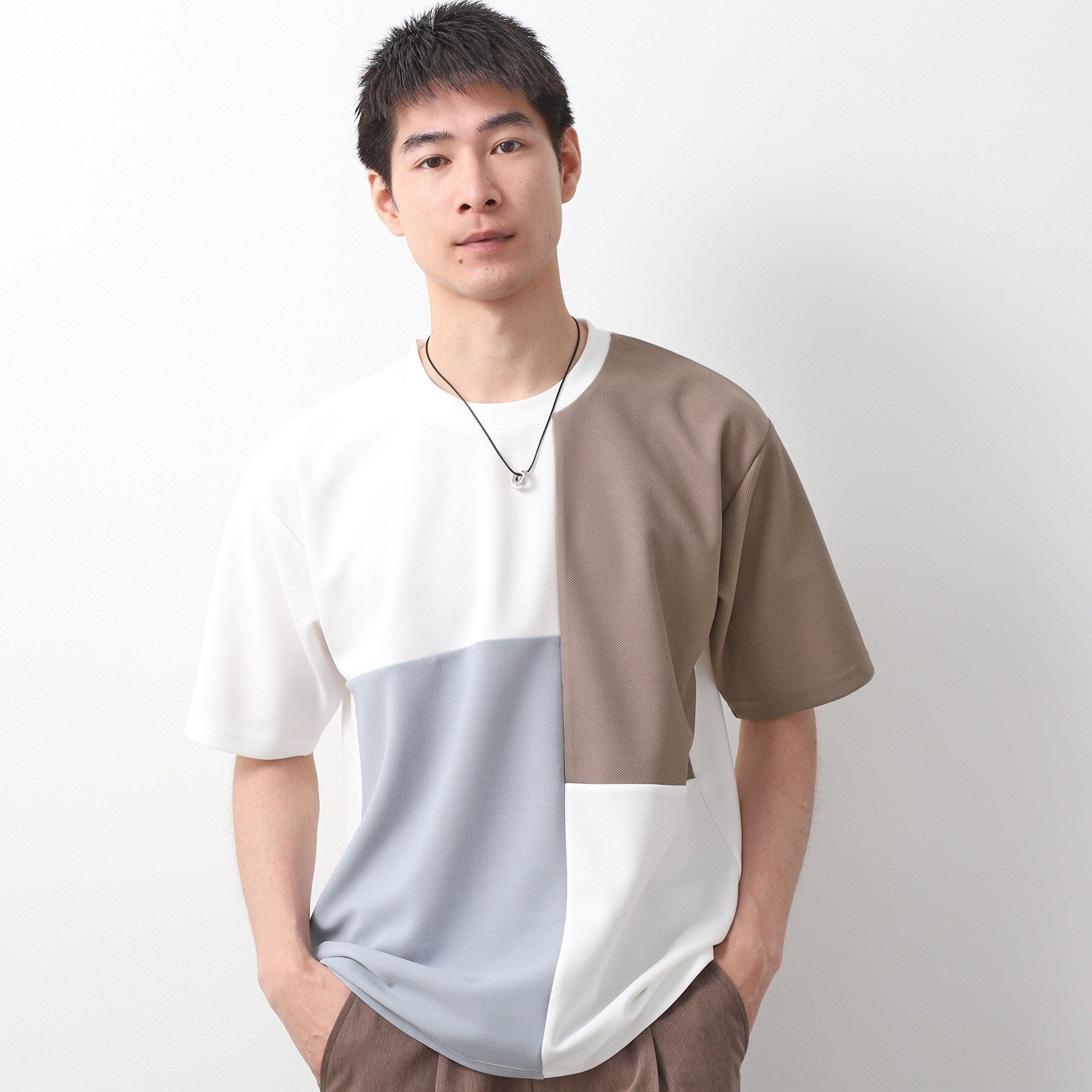 ザ ショップ ティーケー(メンズ) THE SHOP TK(Men) ツイルブロッキング半袖Tシャツ （モカブラウン(542)） モカブラウン(542)