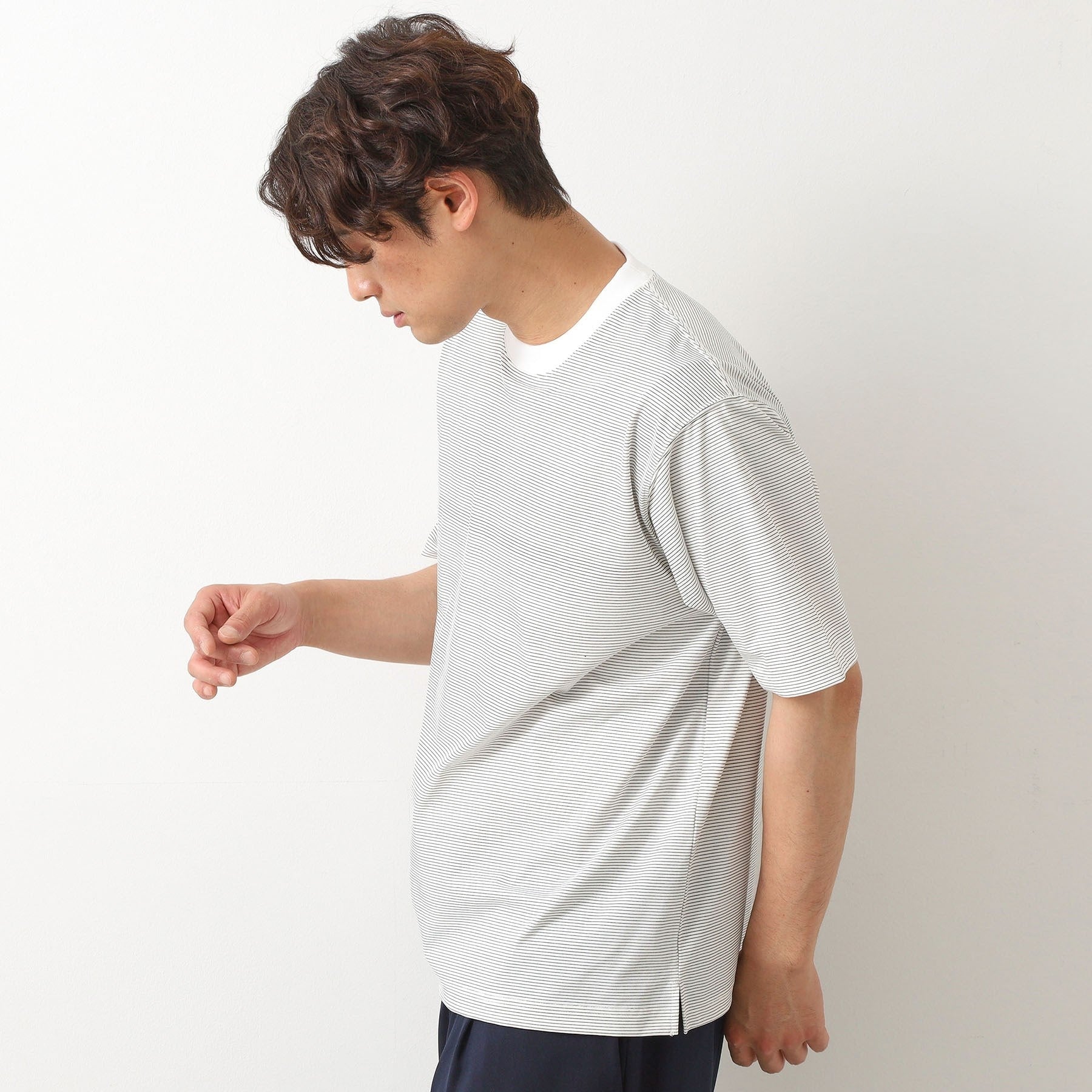 ザ ショップ ティーケー(メンズ) THE SHOP TK(Men) パーフェクテックボーダー半袖Tシャツ 【接触冷感／吸水速乾／UVカット／洗濯機OK】 （オフホワイト(303)） オフホワイト(303)