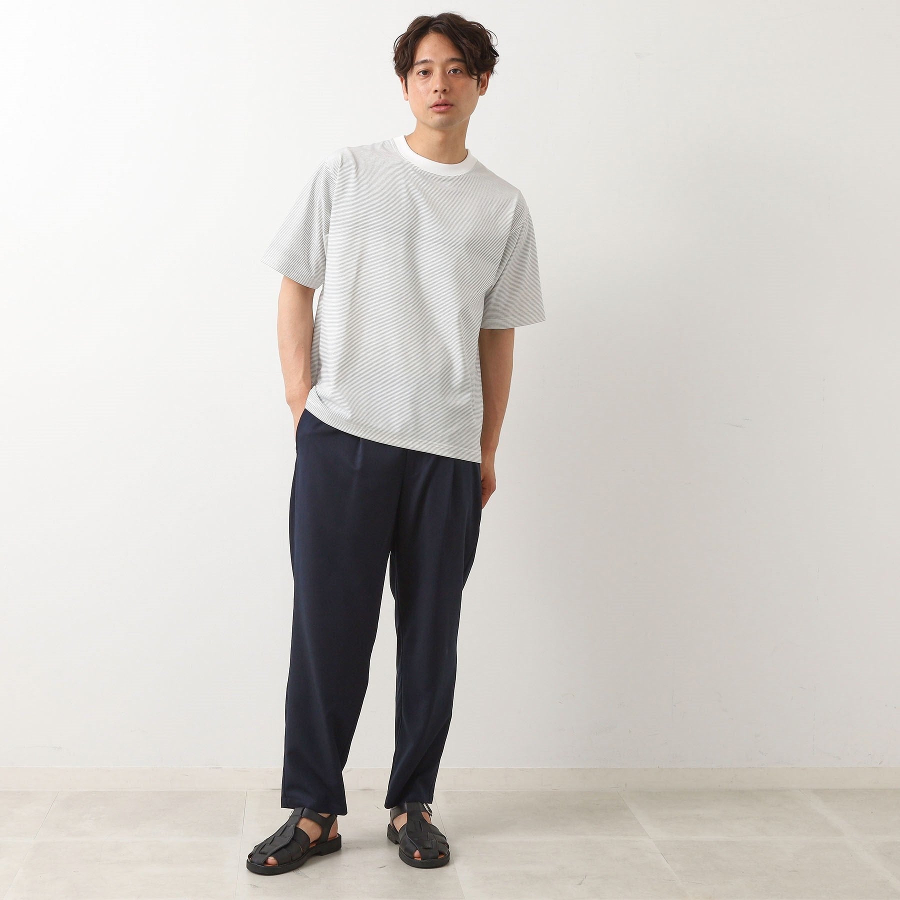 ザ ショップ ティーケー(メンズ) THE SHOP TK(Men) パーフェクテックボーダー半袖Tシャツ 【接触冷感／吸水速乾／UVカット／洗濯機OK】 （オフホワイト(303)） オフホワイト(303)