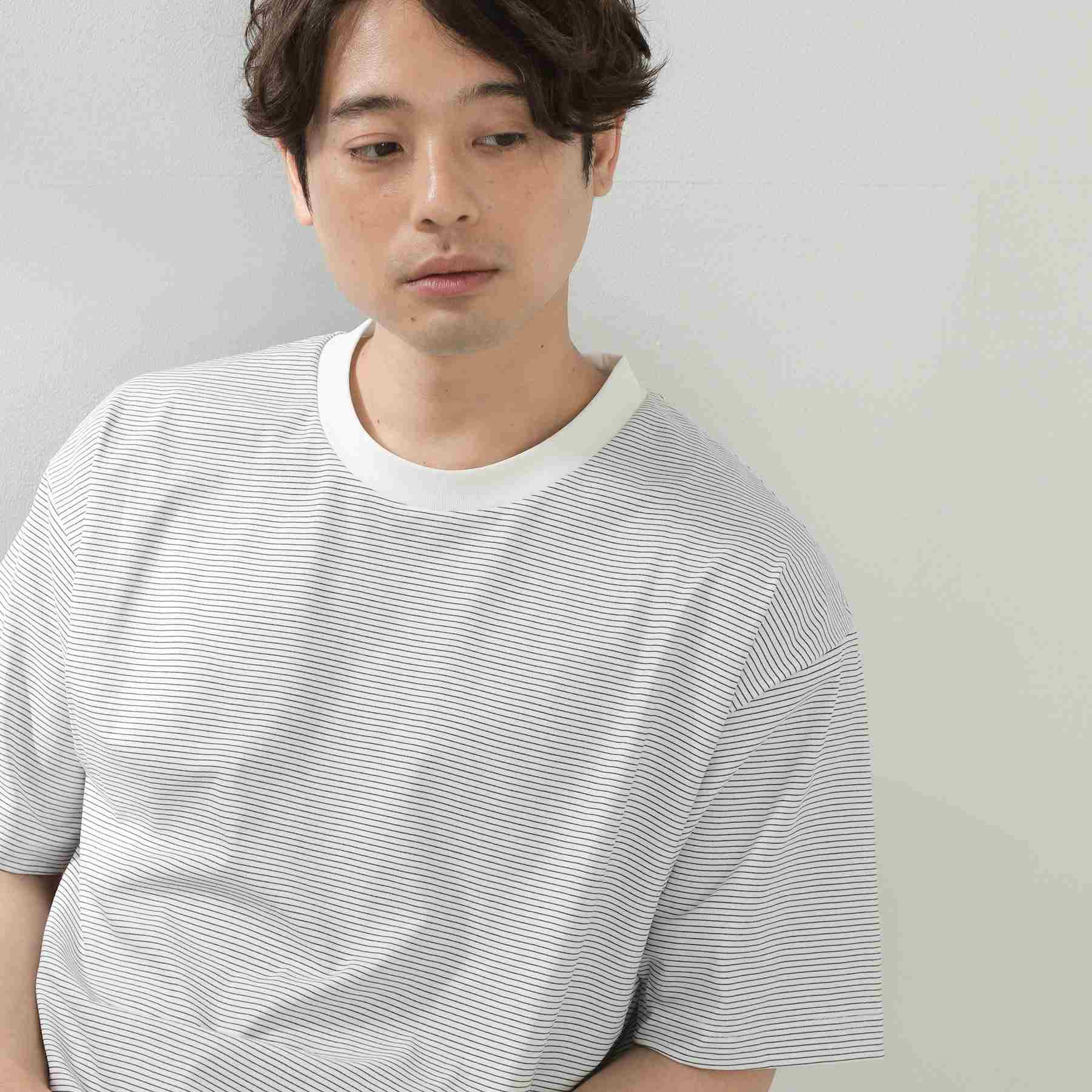 ザ ショップ ティーケー(メンズ) THE SHOP TK(Men) パーフェクテックボーダー半袖Tシャツ 【接触冷感／吸水速乾／UVカット／洗濯機OK】 （オフホワイト(303)） オフホワイト(303)