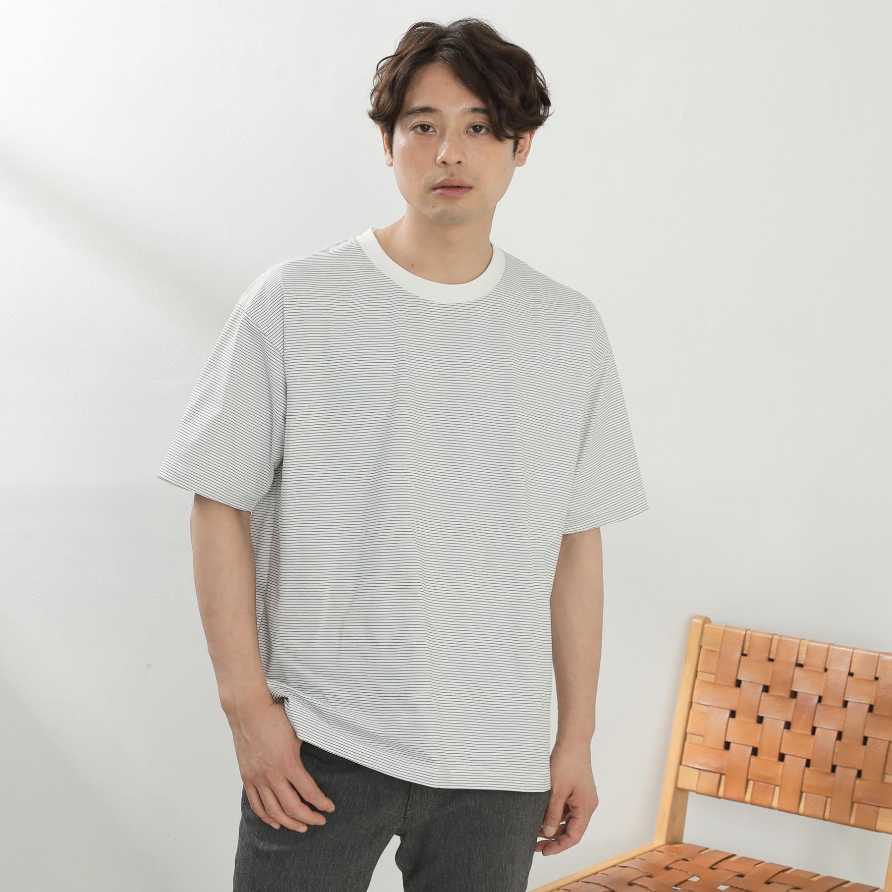 ザ ショップ ティーケー(メンズ) THE SHOP TK(Men) パーフェクテックボーダー半袖Tシャツ 【接触冷感／吸水速乾／UVカット／洗濯機OK】 （オフホワイト(303)） オフホワイト(303)