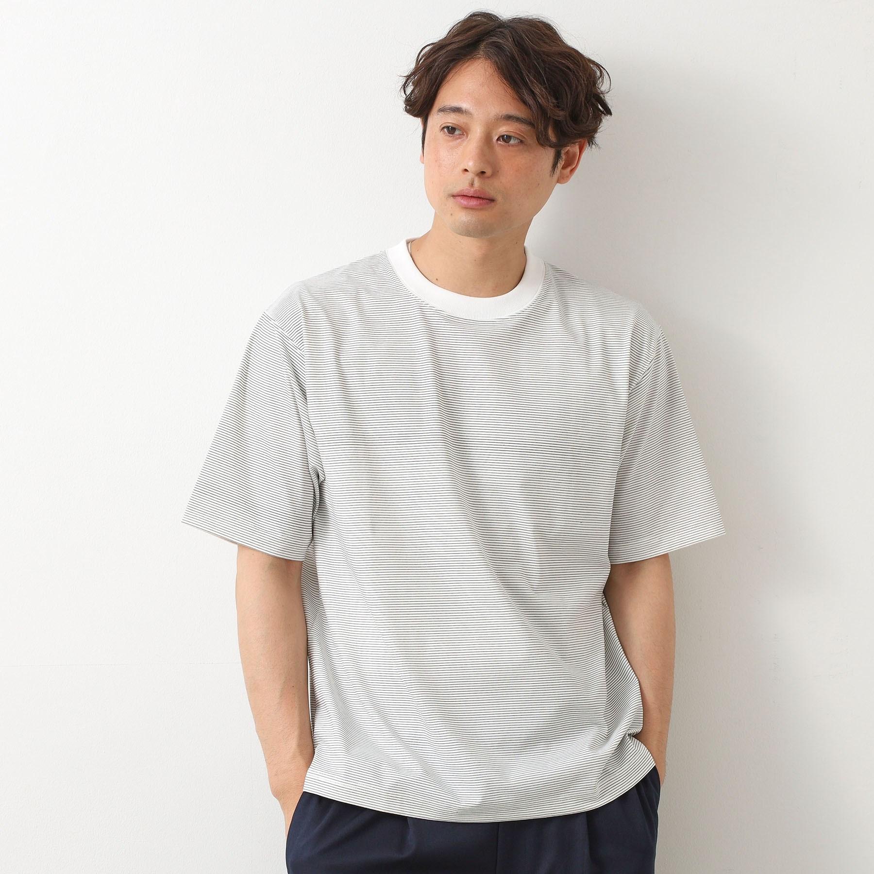 ザ ショップ ティーケー(メンズ) THE SHOP TK(Men) パーフェクテックボーダー半袖Tシャツ 【接触冷感／吸水速乾／UVカット／洗濯機OK】 （オフホワイト(303)） オフホワイト(303)