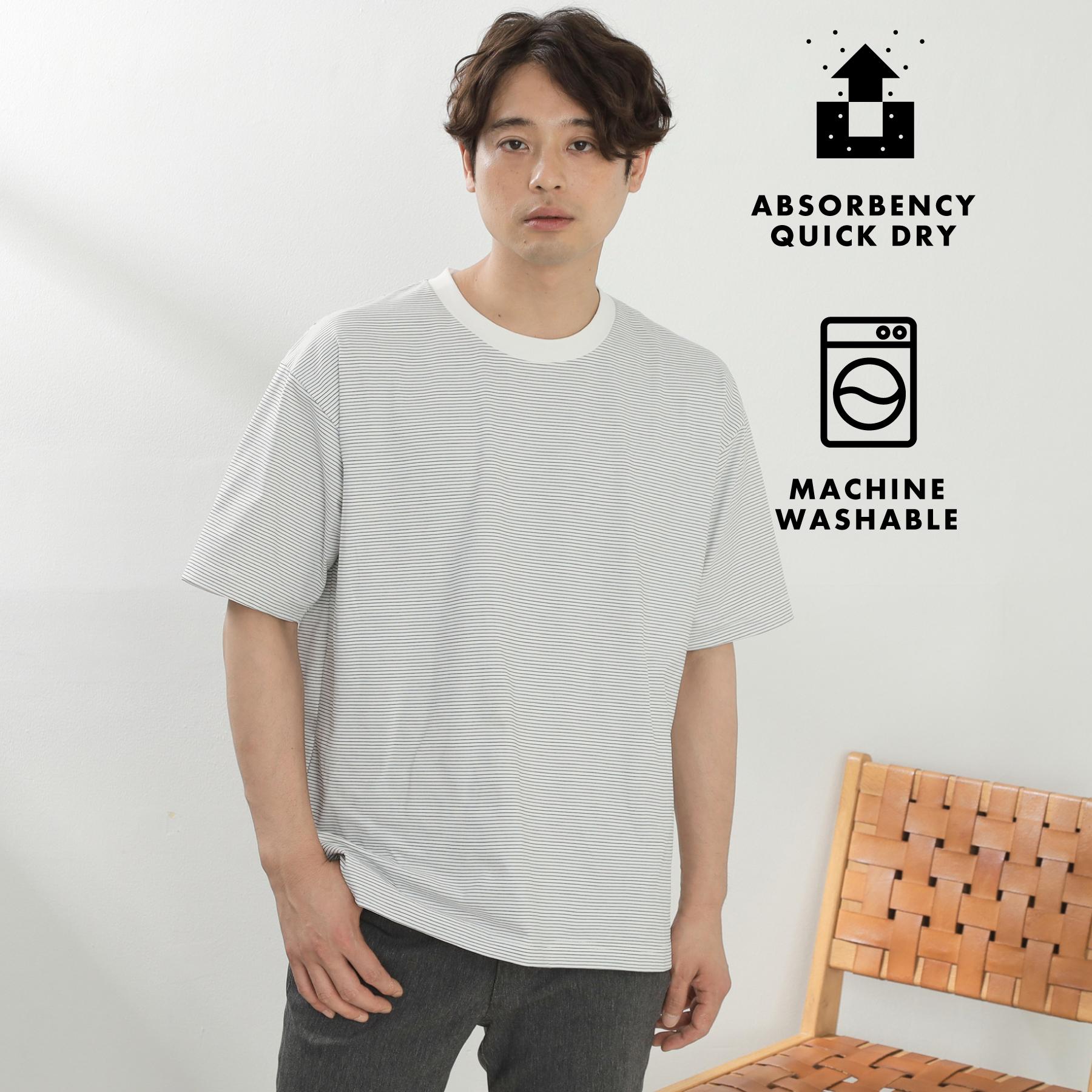 ザ ショップ ティーケー(メンズ) THE SHOP TK(Men) パーフェクテックボーダー半袖Tシャツ 【接触冷感／吸水速乾／UVカット／洗濯機OK】 （オフホワイト(303)） オフホワイト(303)