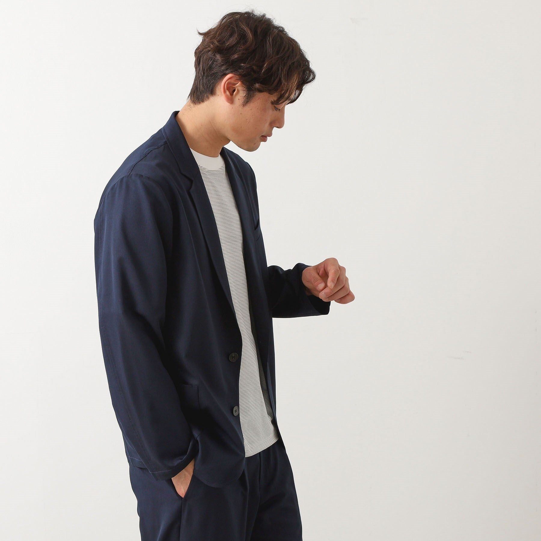 ザ ショップ ティーケー(メンズ) THE SHOP TK(Men) クールファイバーリラックスジャケット 【セットアップ可／接触冷感／UVカット／イージーケア／洗濯機OK】 （ネイビー(094)） ネイビー(094)