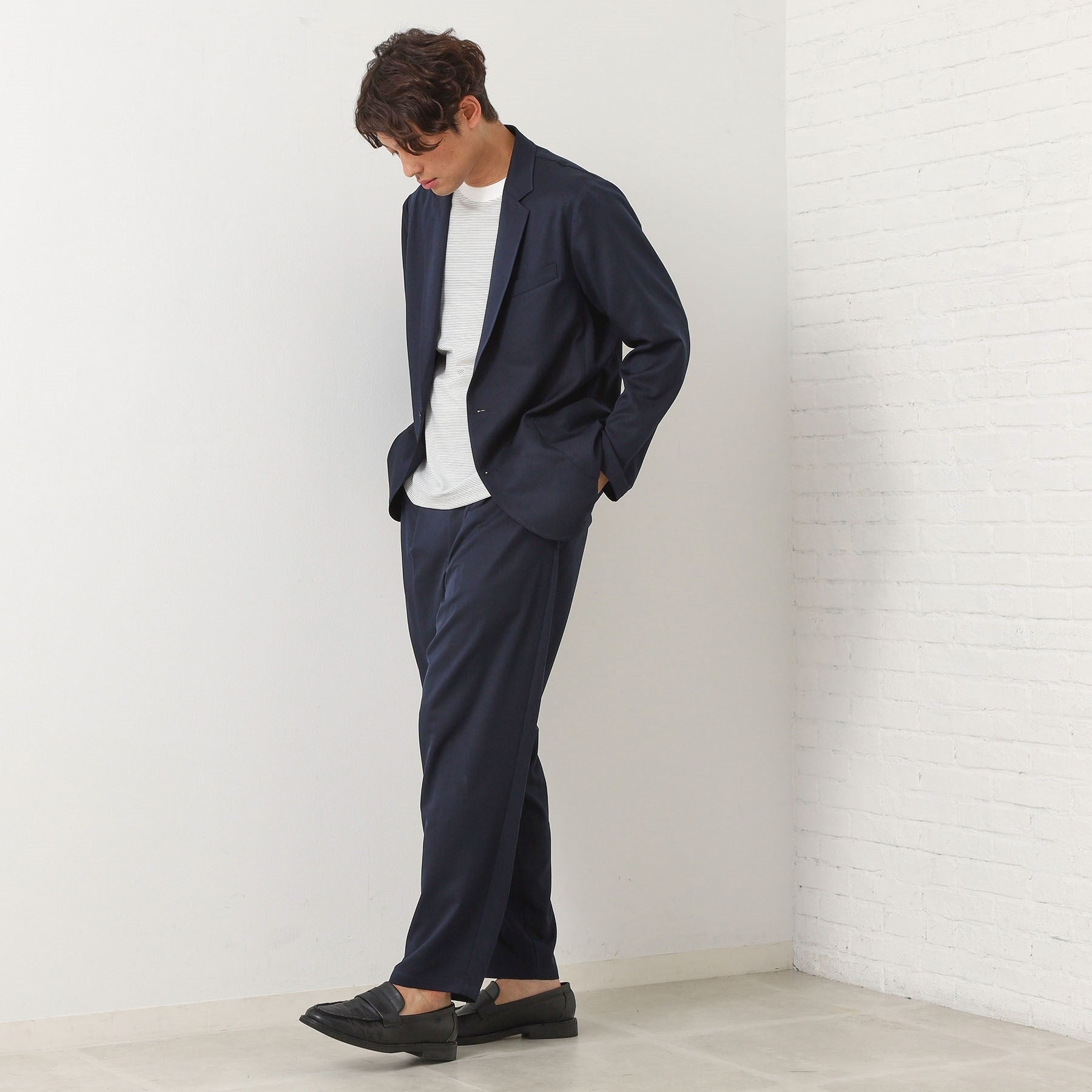 ザ ショップ ティーケー(メンズ) THE SHOP TK(Men) クールファイバーワイドイージーパンツ 【セットアップ可／接触冷感／UVカット／イージーケア／洗濯機OK】 （ネイビー(094)） ネイビー(094)