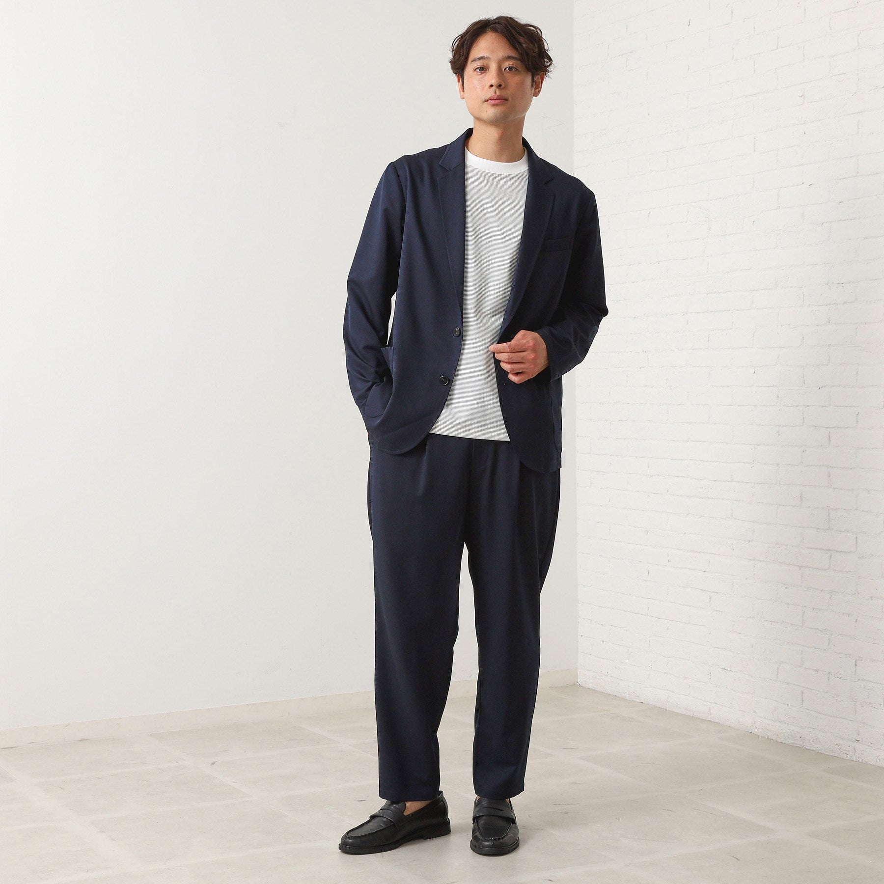 ザ ショップ ティーケー(メンズ) THE SHOP TK(Men) クールファイバーワイドイージーパンツ 【セットアップ可／接触冷感／UVカット／イージーケア／洗濯機OK】 （ネイビー(094)） ネイビー(094)