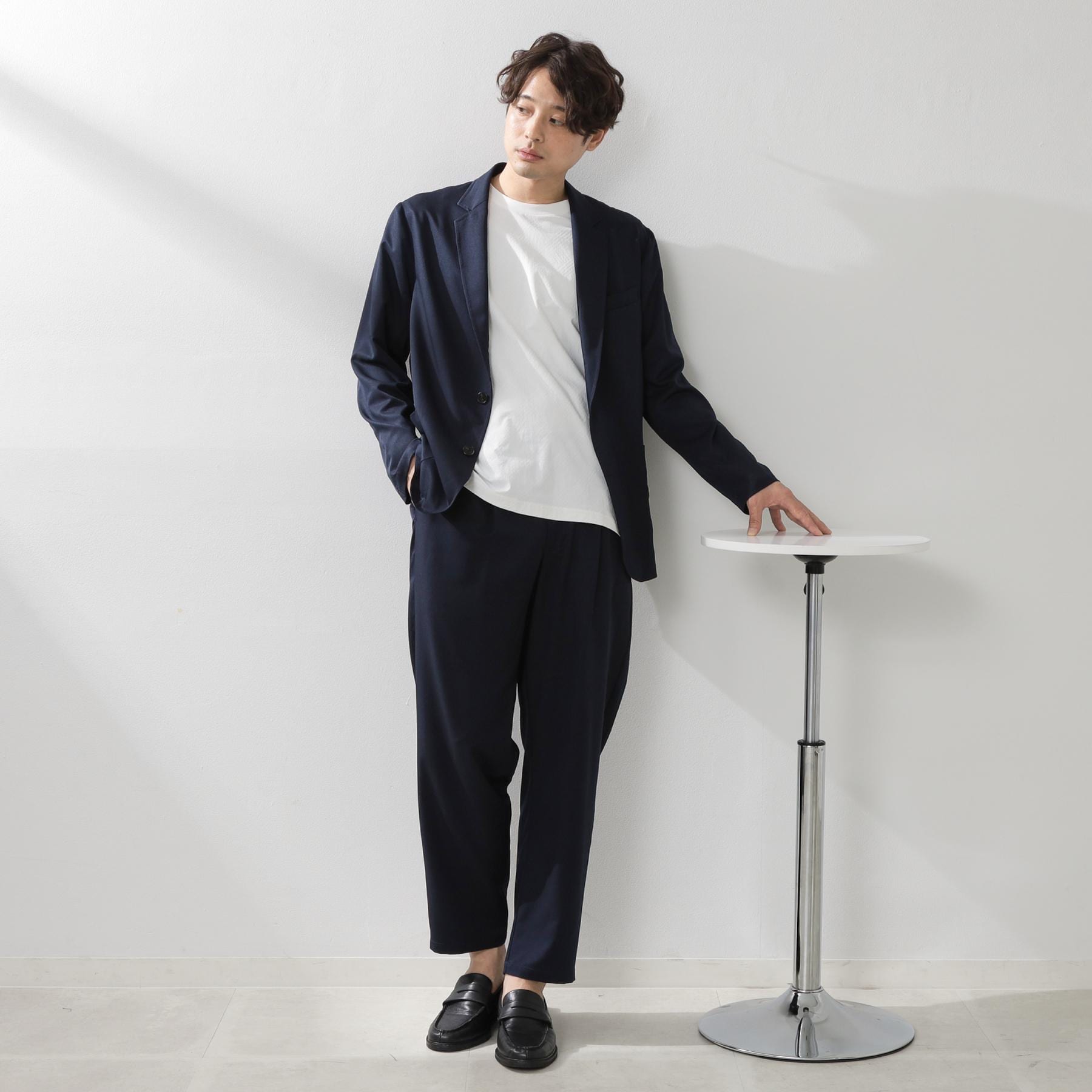 ザ ショップ ティーケー(メンズ) THE SHOP TK(Men) クールファイバーワイドイージーパンツ 【セットアップ可／接触冷感／UVカット／イージーケア／洗濯機OK】 （ネイビー(094)） ネイビー(094)