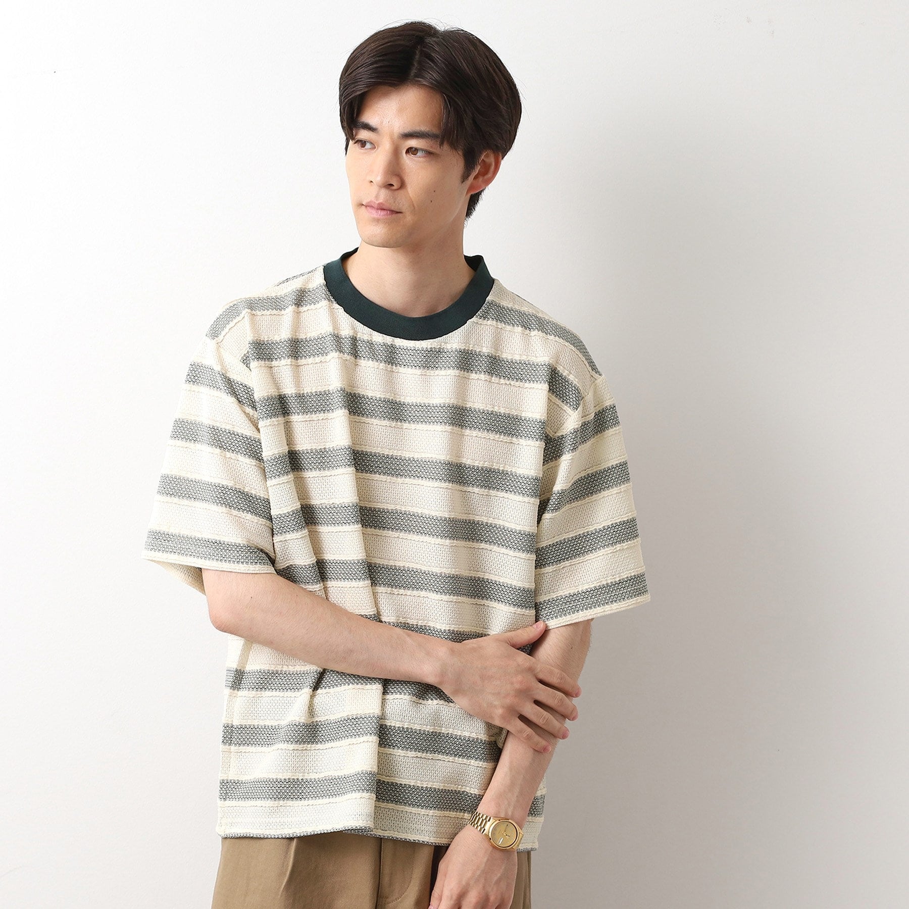 ザ ショップ ティーケー(メンズ) THE SHOP TK(Men) 変形ボーダープルオーバー （グリーン(324)） グリーン(324)