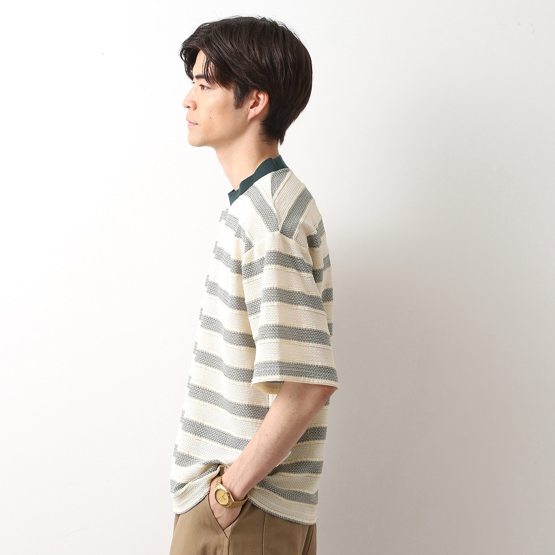 ザ ショップ ティーケー(メンズ) THE SHOP TK(Men) 変形ボーダープルオーバー （グリーン(324)） グリーン(324)