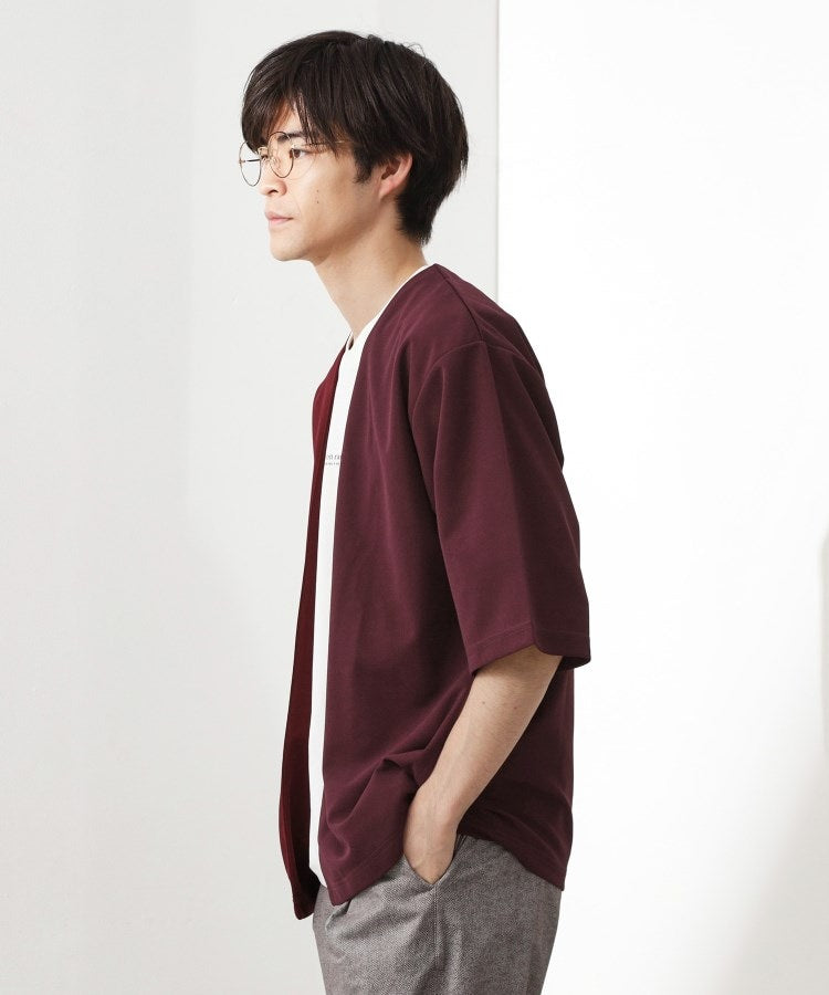 ザ ショップ ティーケー(メンズ) THE SHOP TK(Men) 梨地アンサンブルカーディガン 五分袖カーディガン＋半袖Tシャツセット/マシンウォッシャブル （ボルドー(064)） ボルドー(064)