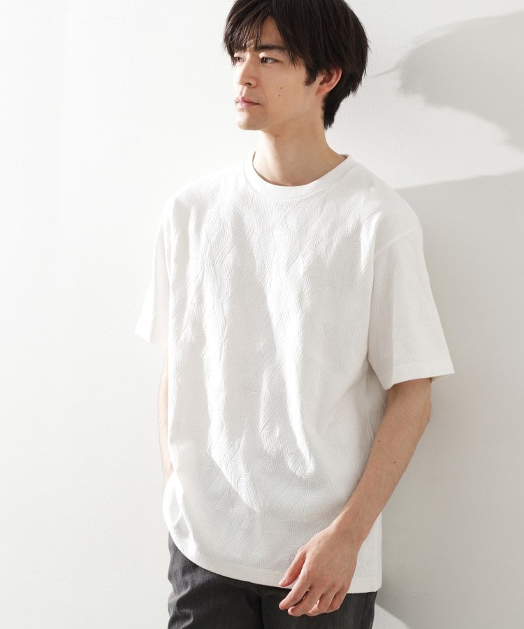 ザ ショップ ティーケー(メンズ) THE SHOP TK(Men) リサイクルパターンジャカード半袖Tシャツ （オフホワイト(003)） オフホワイト(003)