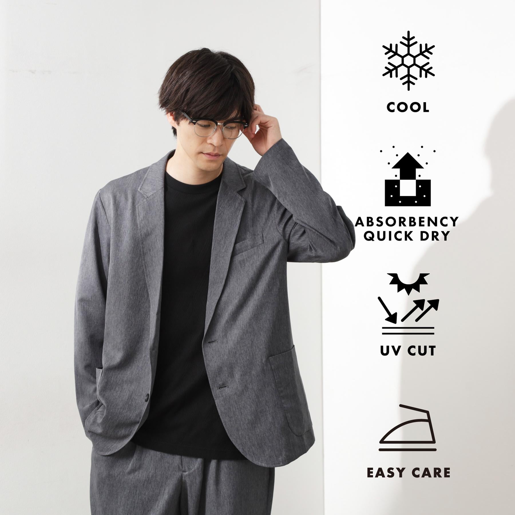 ザ ショップ ティーケー(メンズ) THE SHOP TK(Men) クールファイバーリラックスジャケット 【セットアップ可／接触冷感／UVカット／イージーケア／洗濯機OK】 （グレー(012)） グレー(012)