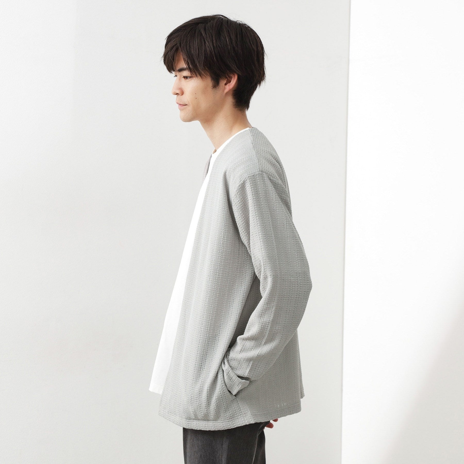 ザ ショップ ティーケー(メンズ) THE SHOP TK(Men) ジャカードアンサンブルカーディガン【半袖Tシャツ＋カーディガン セットアイテム】 （ライトグレー(011)） ライトグレー(011)