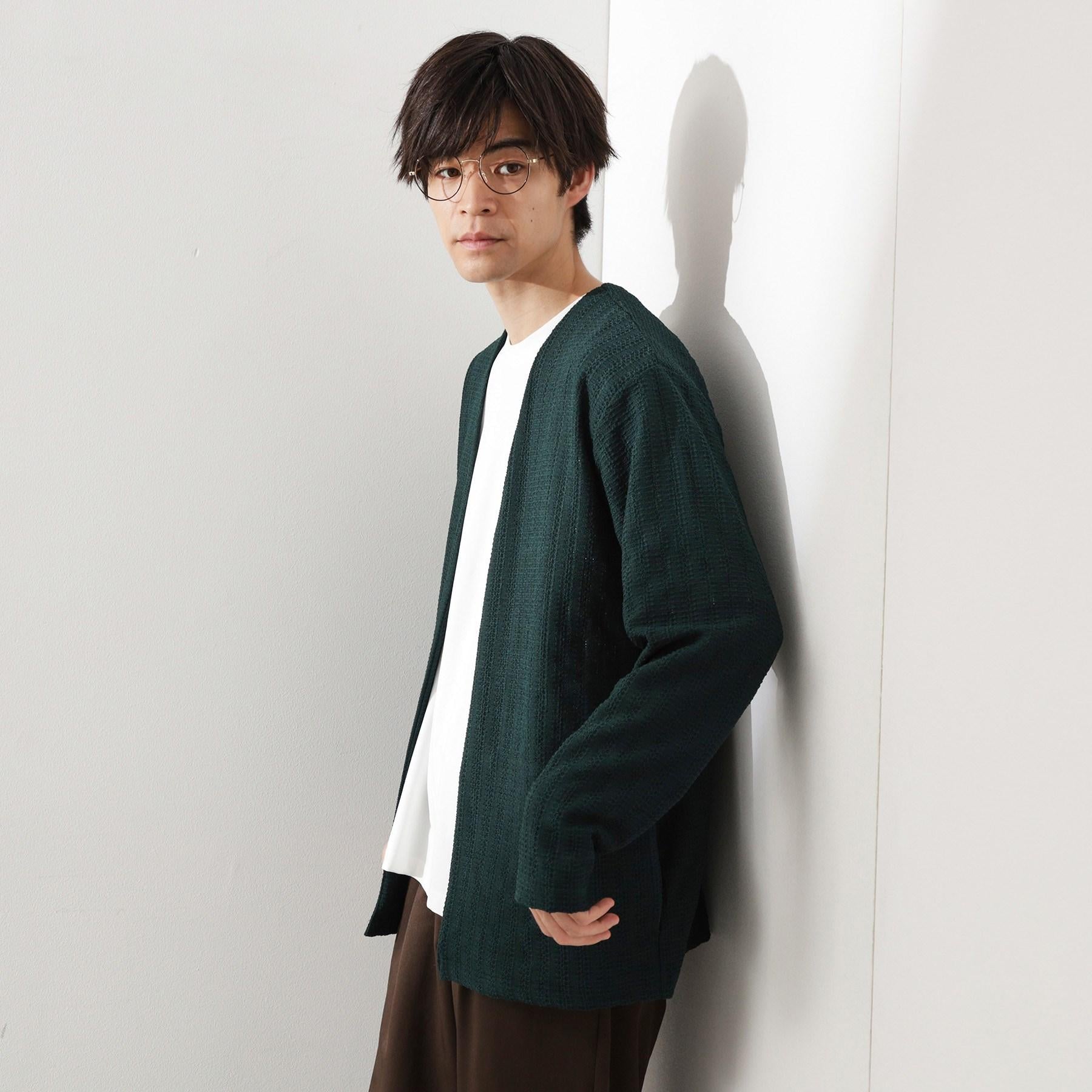 ザ ショップ ティーケー(メンズ) THE SHOP TK(Men) ジャカードアンサンブルカーディガン【半袖Tシャツ＋カーディガン セットアイテム】 （グリーン(024)） グリーン(024)